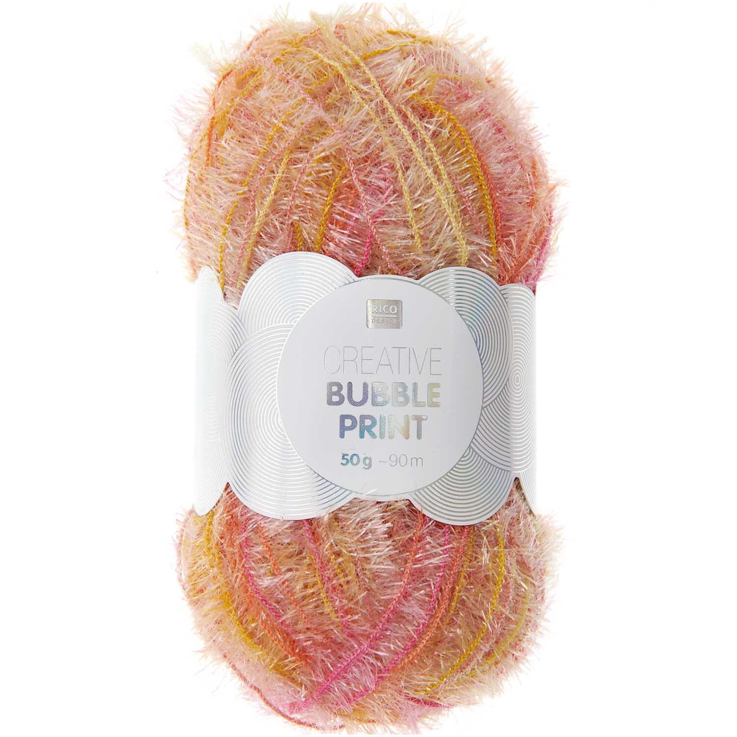 Creative Bubble Print, 50g 90m, in sanften Rosa- und Gelbtönen von Rico Design, ideal für kreative Strickprojekte.