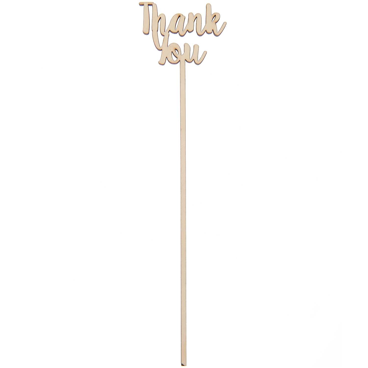 Holzpicker Thank You 25,3x4,5cm von Rico Design aus hellem Holz mit elegantem Schriftzug "Thank You". Ideal für Dekorationen.