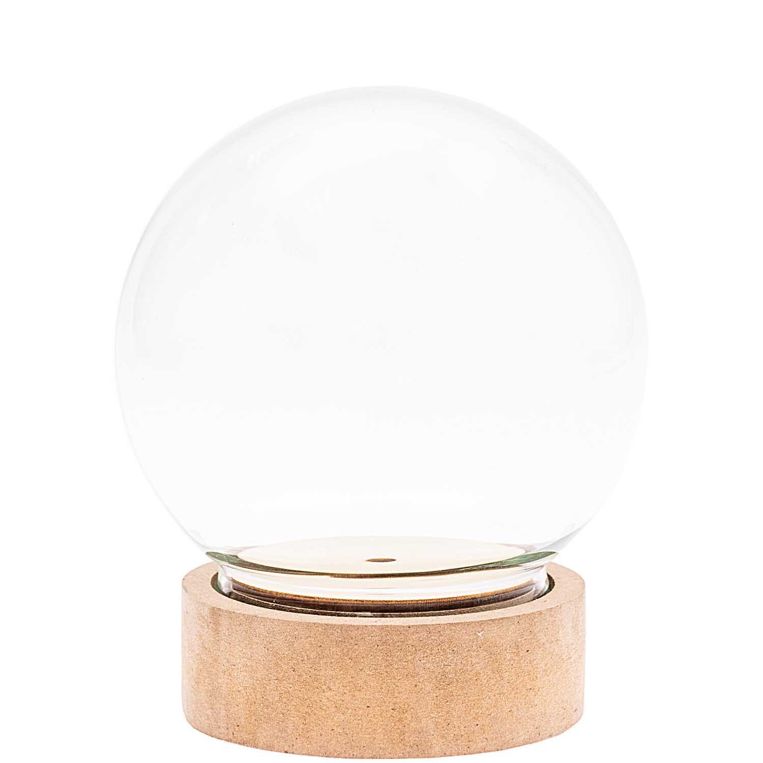 Glasdekohaube mit Sockel von Rico Design, ideal für Dekorationen, auf einem runden Holzsockel.