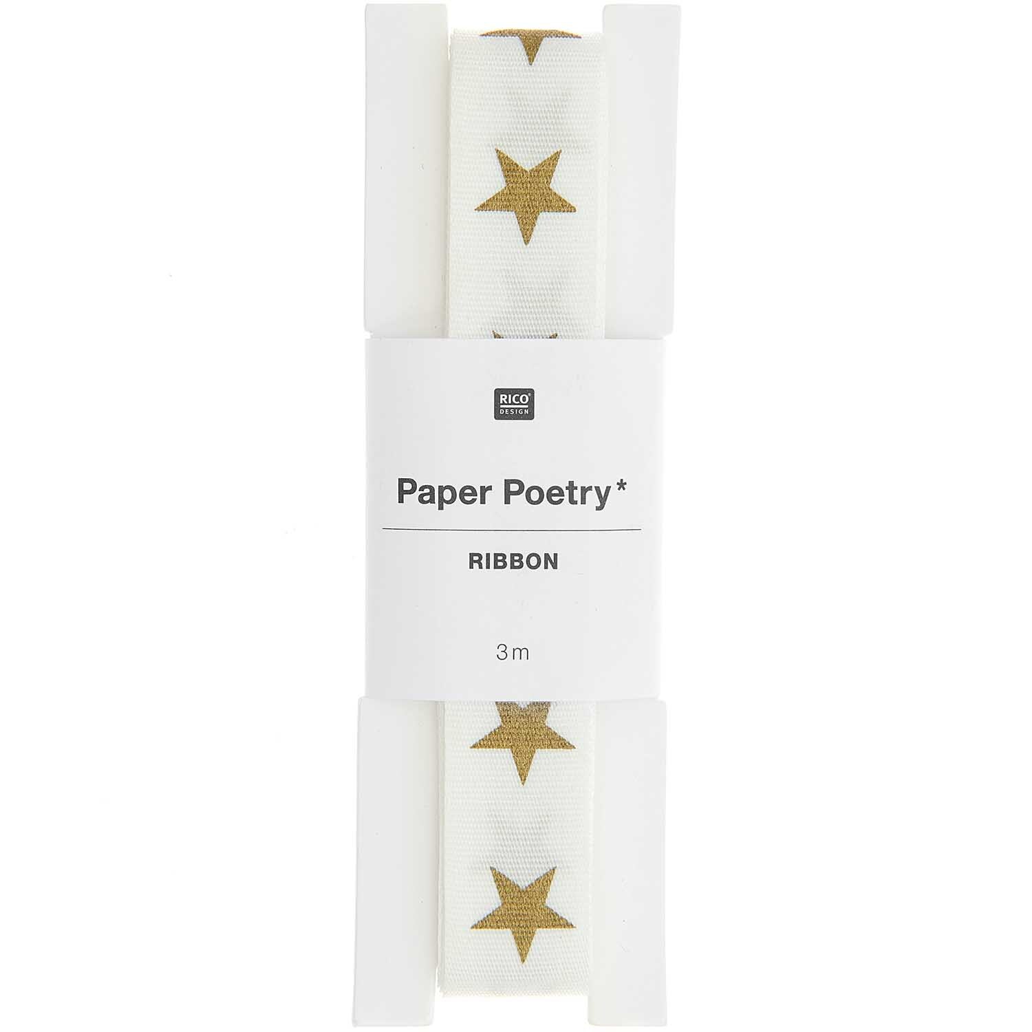 Paper Poetry Taftband Sterne 16mm 3m Farbe Weiß Gold von Rico Design