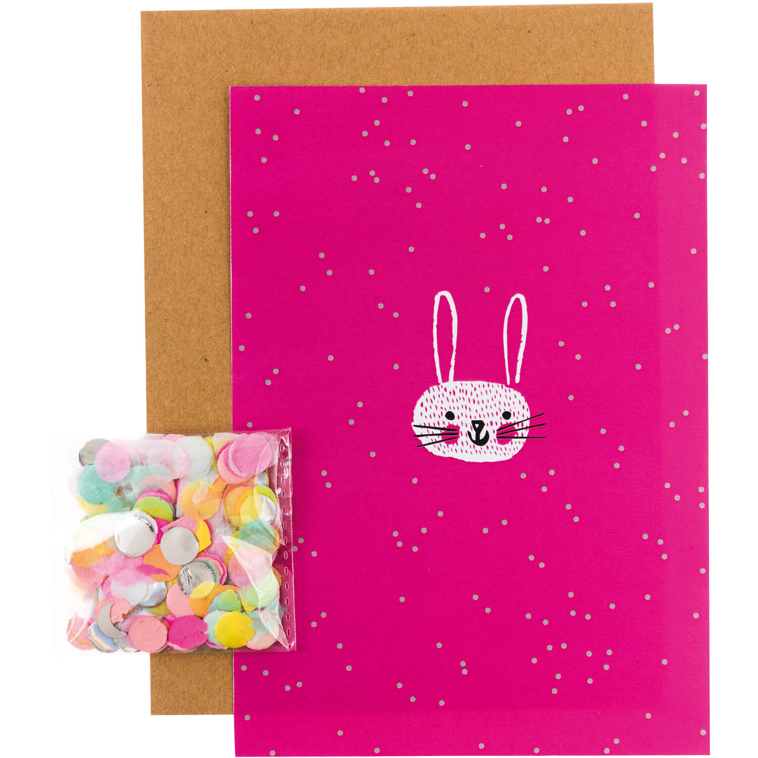 Paper Poetry Grußkartenset Wonderland Hasengesicht mit buntem Hasenmotiv und Konfetti von Rico Design. Ideal für kreative Grüße.