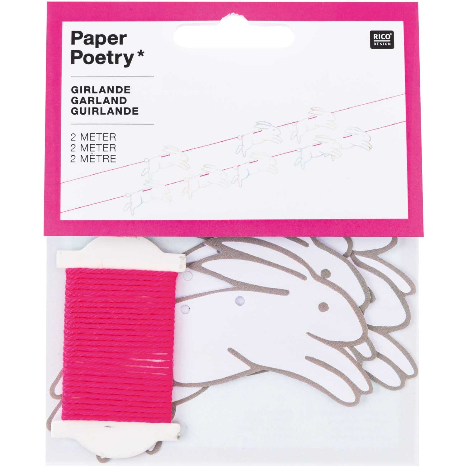 Paper Poetry Girlande Wonderland Hasen 8 Stück 2m von Rico Design