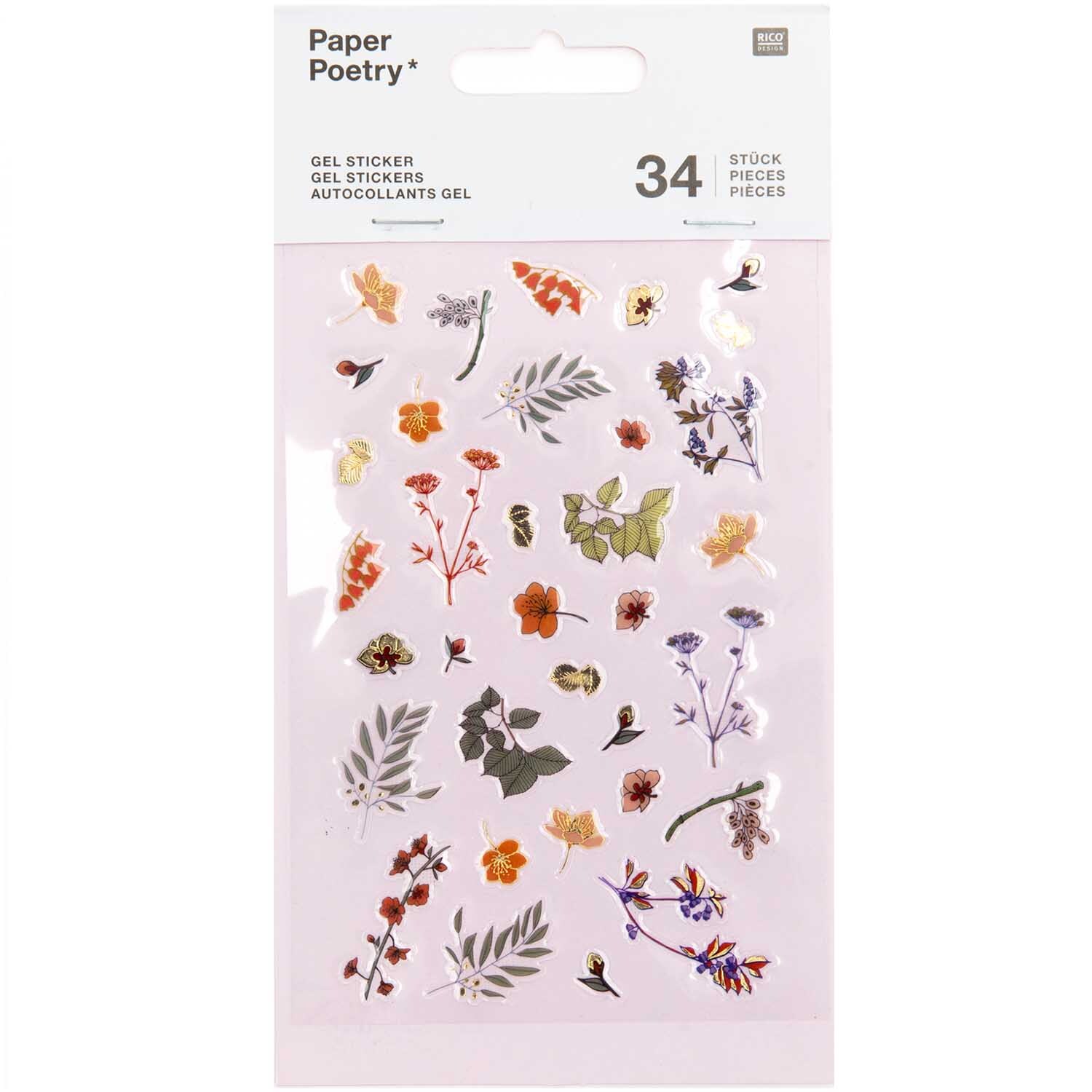 Paper Poetry Gelsticker Funny Fall von Rico Design mit bunten Herbstmotiven wie Blättern und Blumen auf einem weißen Hintergrund.