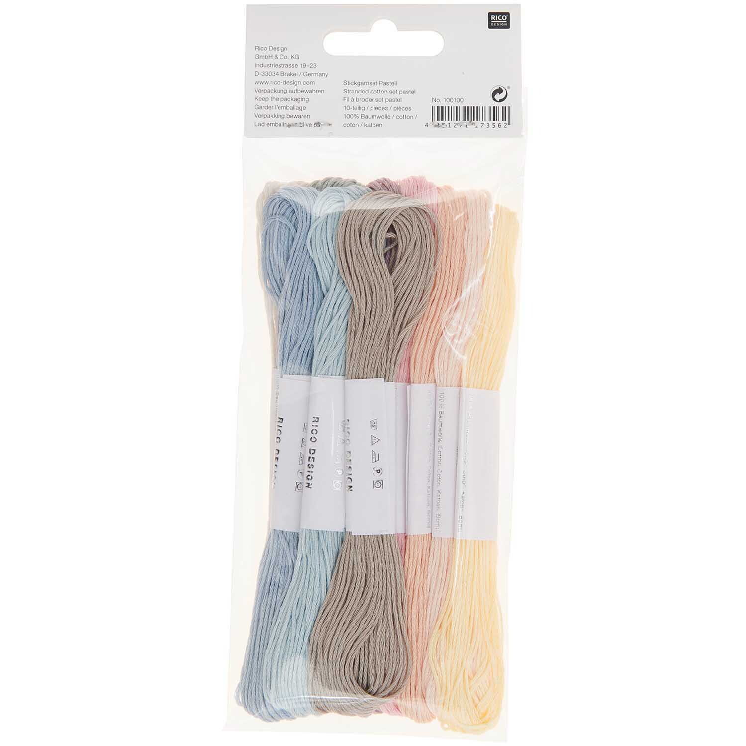 Set de fils à broder pastel 10 pièces 10-teilig from Rico Design Stickgarn Set Pastell: 10-teiliges Set von Rico Design in sanften Pastelltönen, ideal zum Sticken.