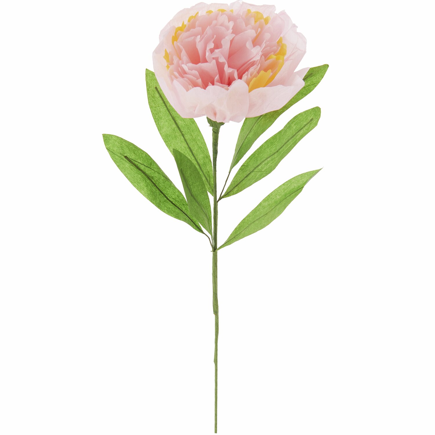 Papierblume Paeonie gefüllt mit rosa Blüten und grünen Blättern, 52x12cm, von Rico Design.