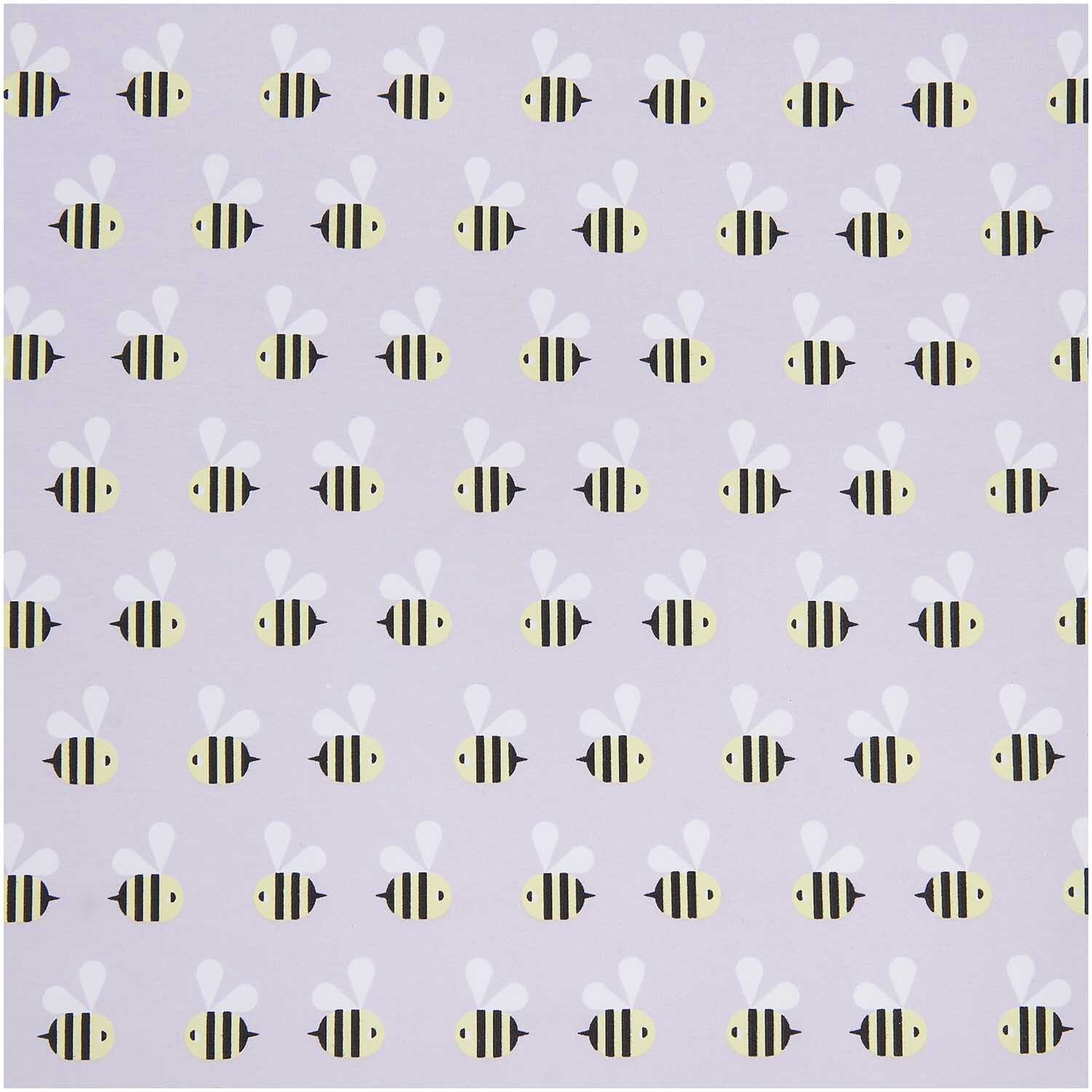 Stoffabschnitt Jersey mit Bienenmuster auf fliederfarbenem Hintergrund, 80x100cm, von Rico Design.