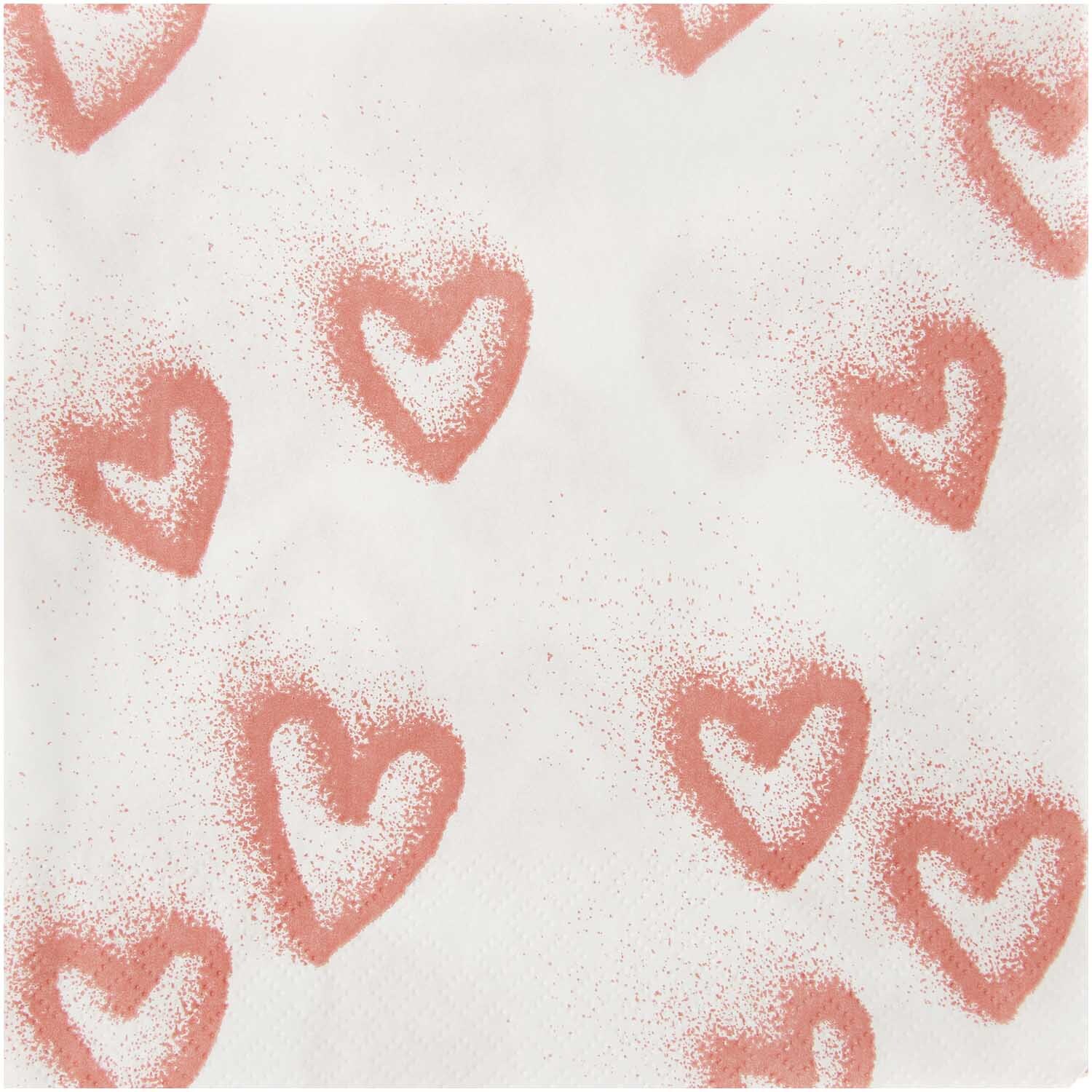Servietten Spray Herzen 33x33cm mit roten Herzmotiven auf weißem Hintergrund, 20 Stück von Rico Design.