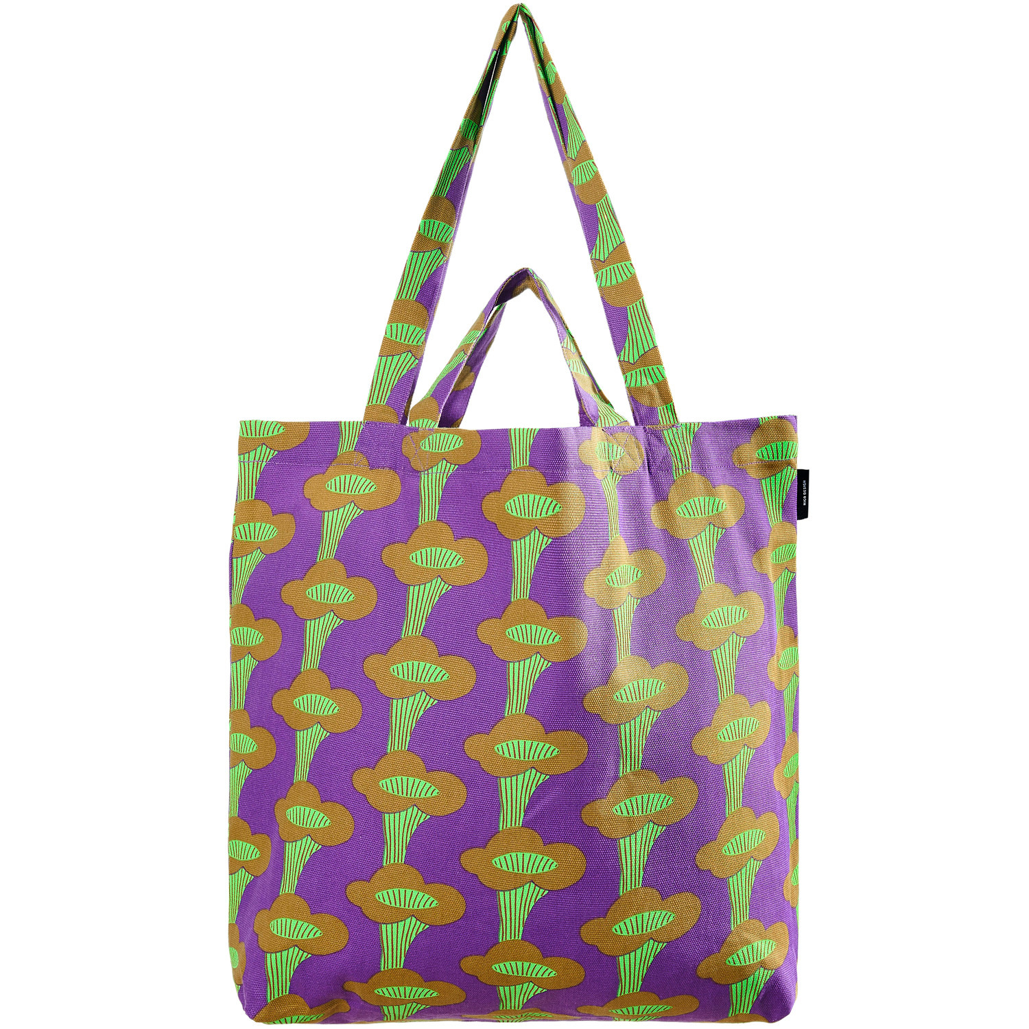 Canvas-Shopper Pfifferlinge Neon Violett mit Pilzmuster, 38x40x13cm, von Rico Design. Perfekt für stilvolle Einkäufe.