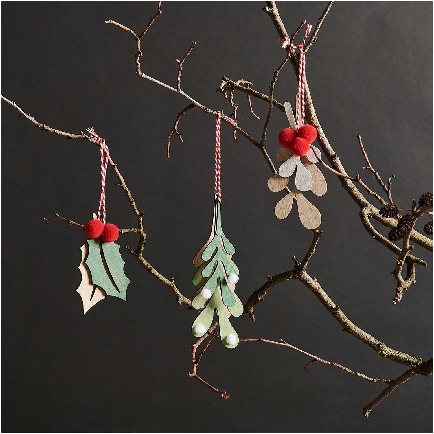 Holzhänger Ilex mit Pompon grün-natur 8,5x7cm von Rico Design