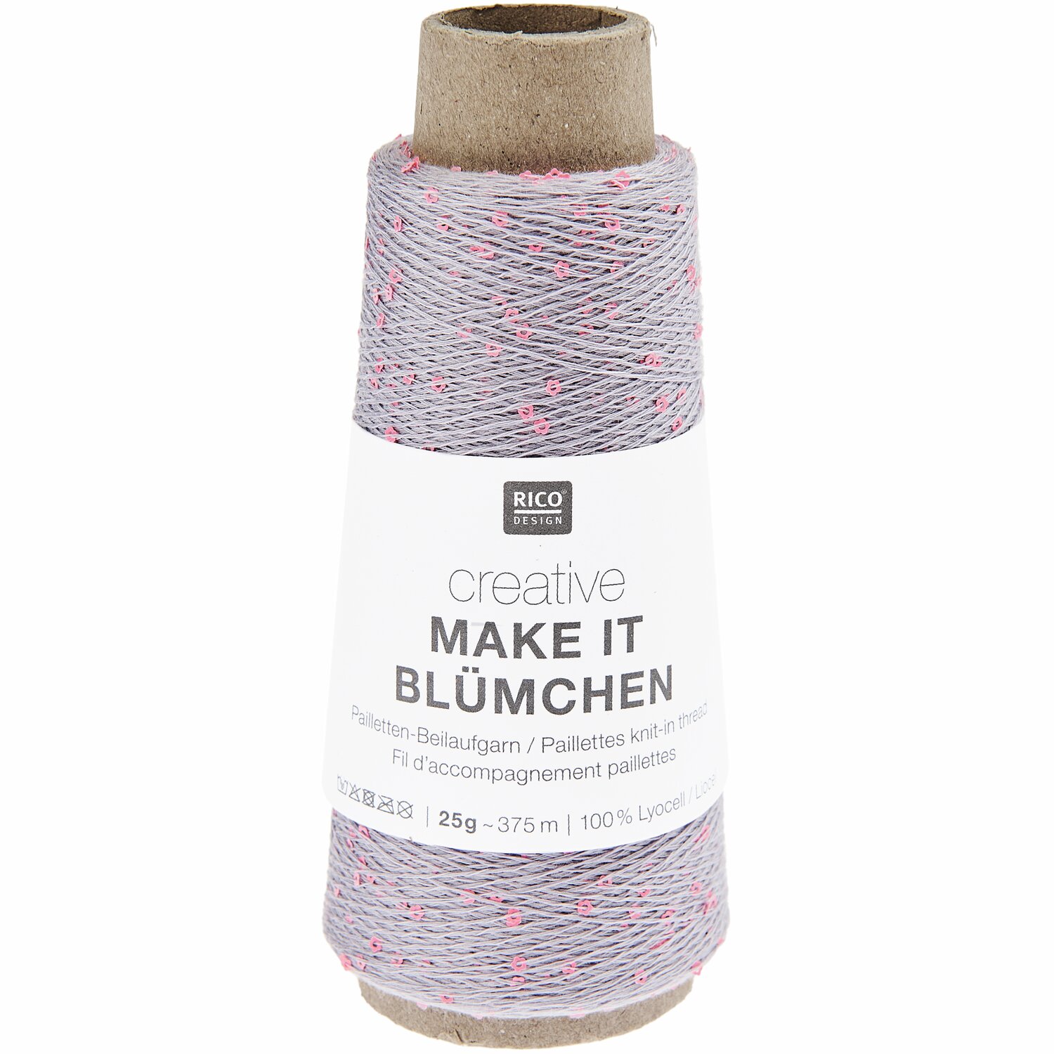 Creative Make It Blümchen 25g 375m Couleur Lavande from Rico Design Creative Make It Blümchen Garnrolle von Rico Design, grau mit rosa Akzenten, 25g 375m.