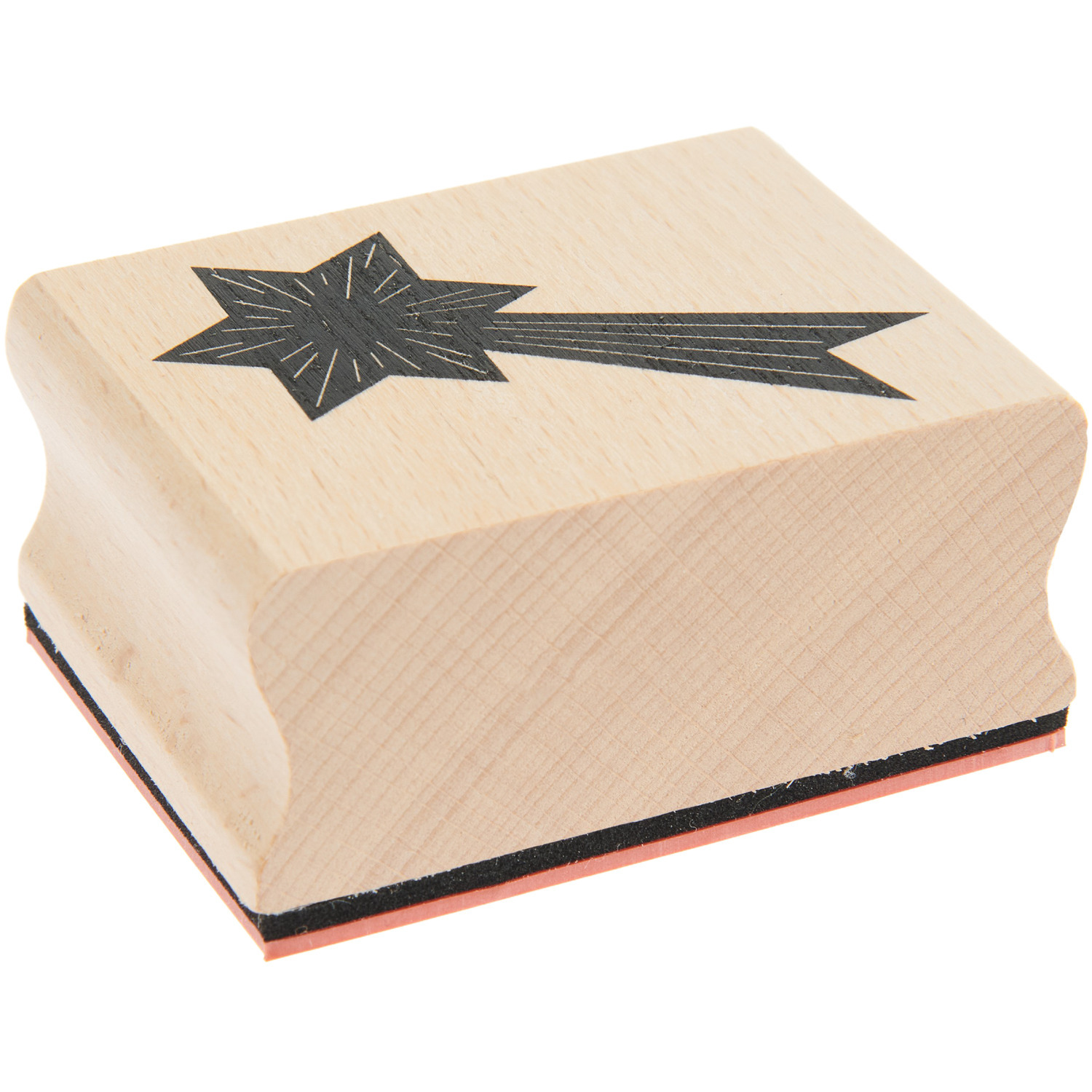 Paper Poetry Stempel Put a Bow on It Sternschnuppe von Rico Design zeigt einen Holzstempel mit Sternschnuppenmotiv, ideal für kreative Projekte.