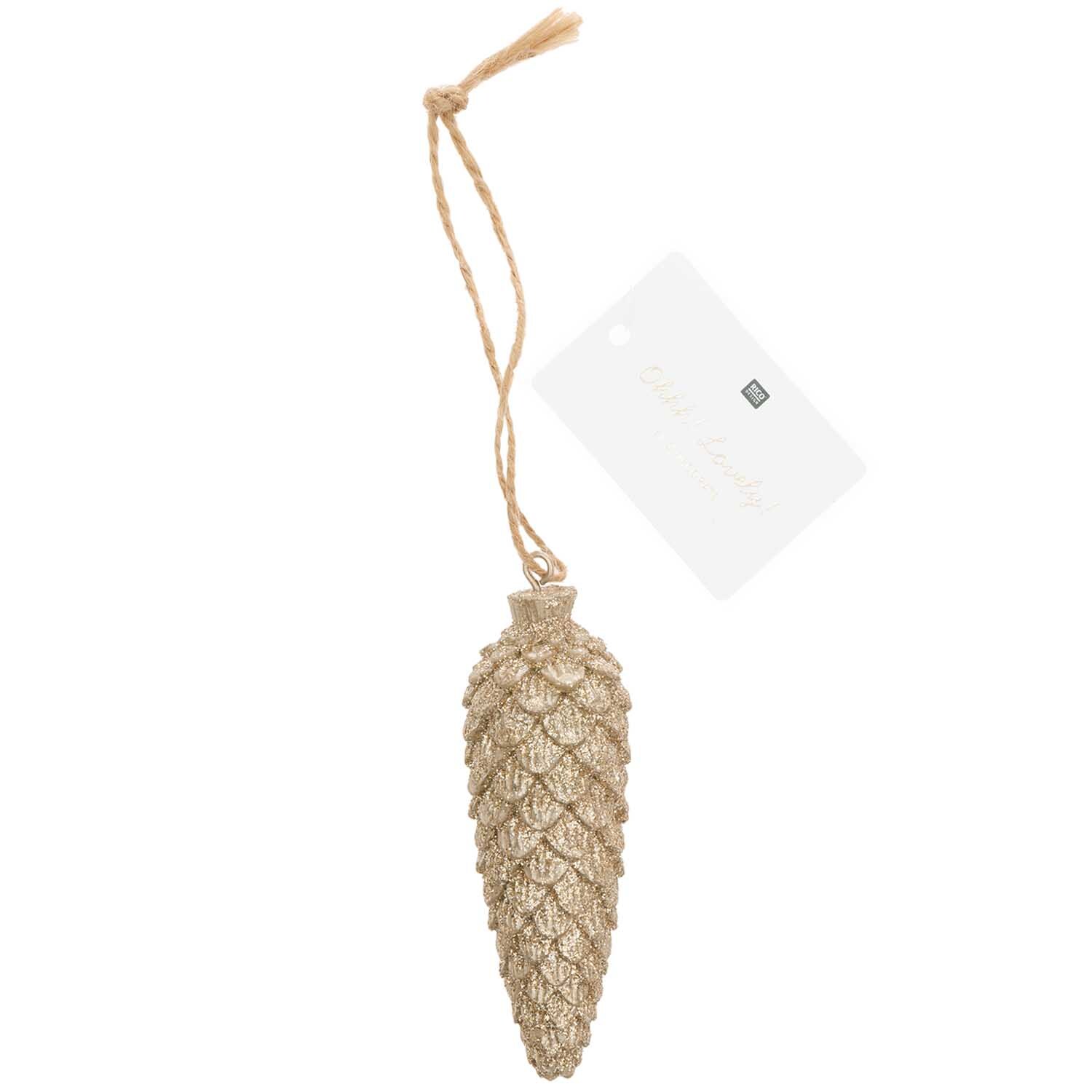 Hänger Zapfen aus Polyresin 3x8,5cm Farbe Gold von Rico Design