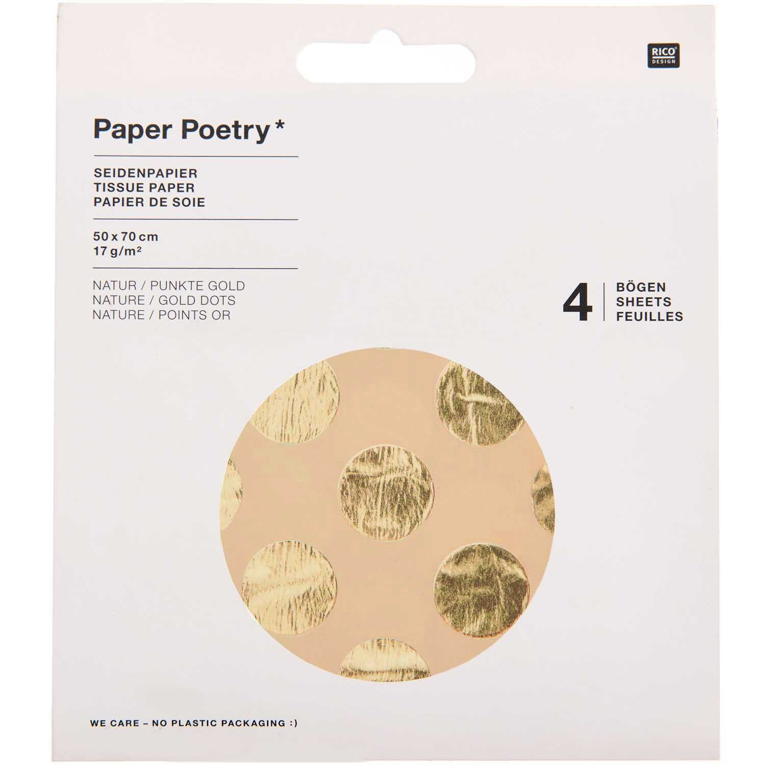 Paper Poetry Seidenpapier natur Punkte gold 4 Bogen Hot Foil 50x70cm von Rico Design