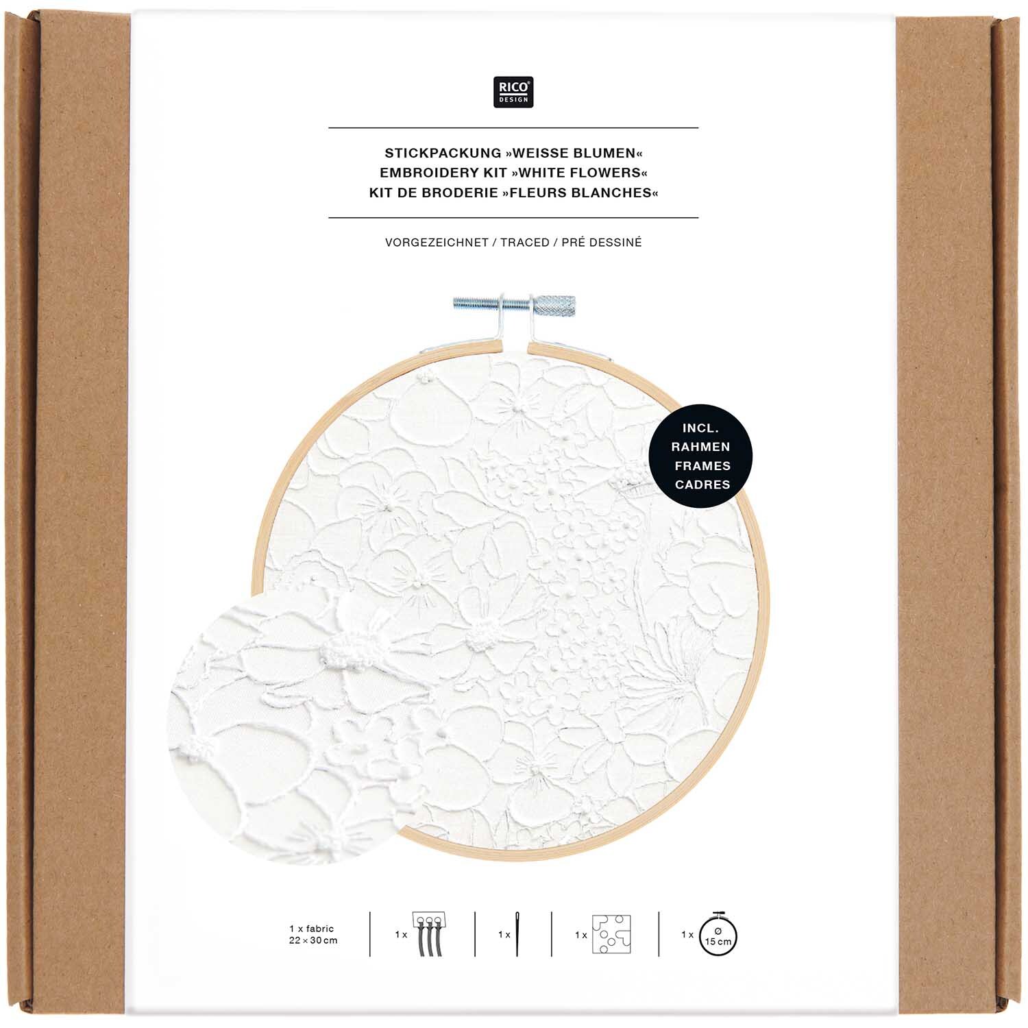 Paquet de broderie fleur blanche dessinée Ø15cm Ø15cm from Rico Design