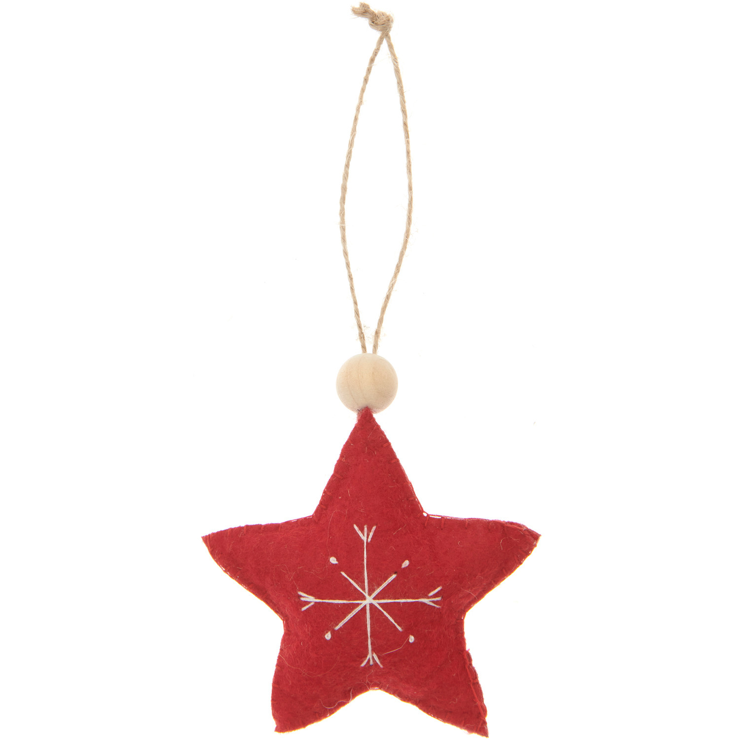 Filzstern mit Stickerei Rot: Dekorativer roter Stern aus Filz mit weißer Stickerei, ideal für festliche Anlässe. Größe: 8x2x8cm.