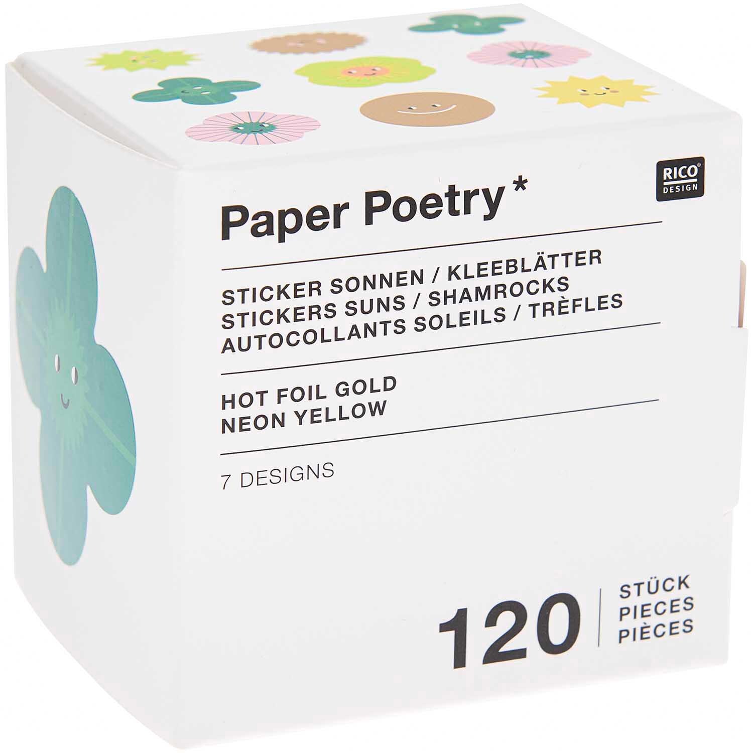 Paper Poetry Sticker Sonnen & Kleeblätter 5,5cm 120 Stück auf der Rolle von Rico Design
