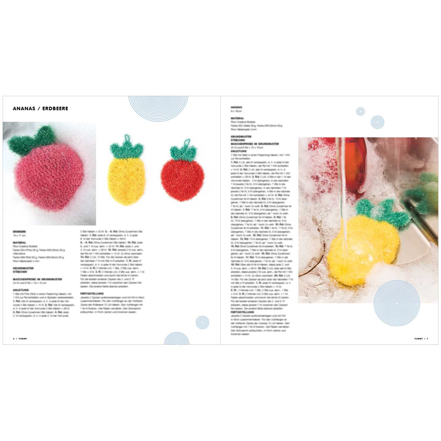 Creative Bubble Yummy - Lustige Spülschwämme in Ananas- und Erdbeerform, ideal zum Häkeln.