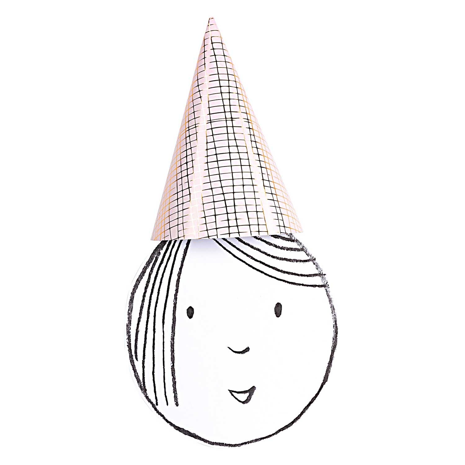Partyhüte rosa-gold 20cm 8 Stück von Rico Design Partyhüte rosa-gold 20cm 8 Stück von Rico Design. Ein Partyhut in Rosa und Gold auf einer gezeichneten Figur.