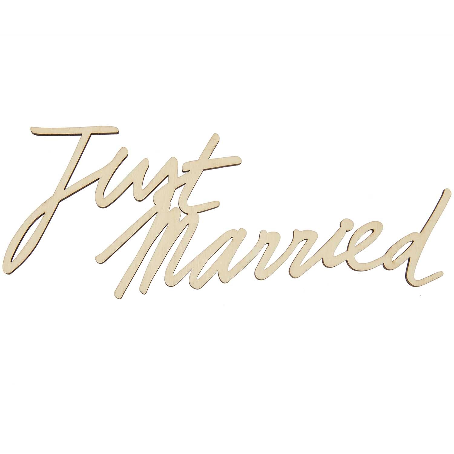 Holzschriftzug "Just married" in eleganter Schreibschrift, magnetisch, von Rico Design, 30x14cm.