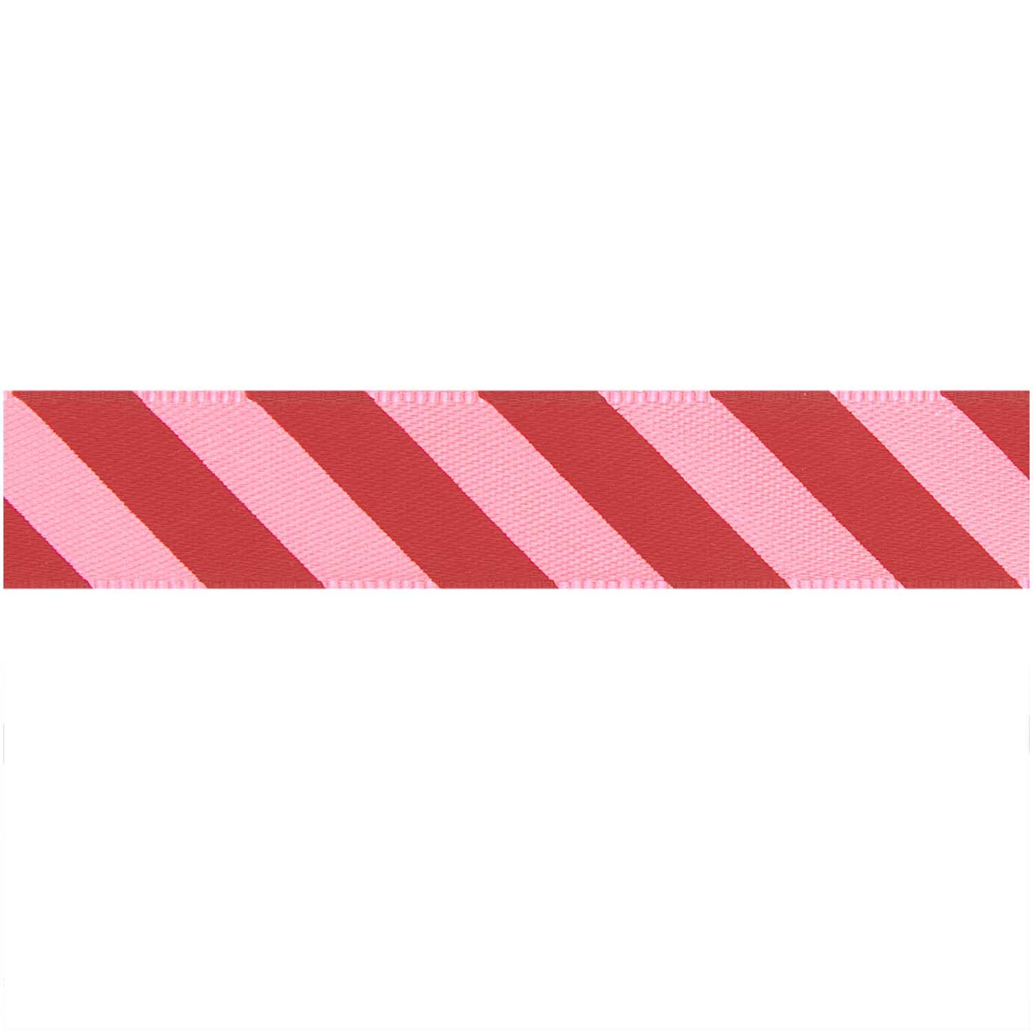 Paper Poetry Satinband mit diagonalen Streifen in Neon Pink-Rot von Rico Design, 16mm breit, 3m lang. Ideal für kreative Projekte.