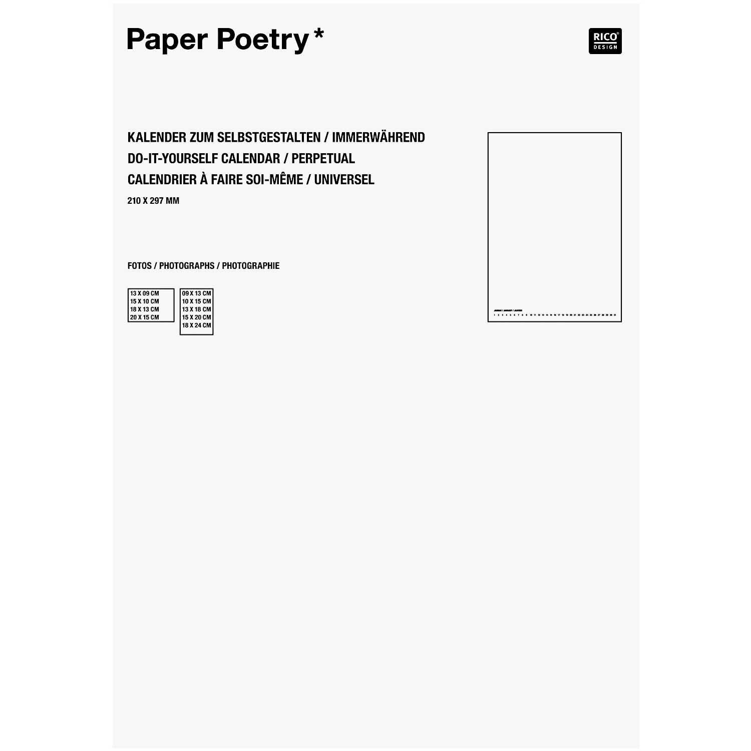 Paper Poetry Bastelkalender immerwährend A4 zeigt ein schlichtes, weißes Design von Rico Design. Ideal zum kreativen Gestalten.