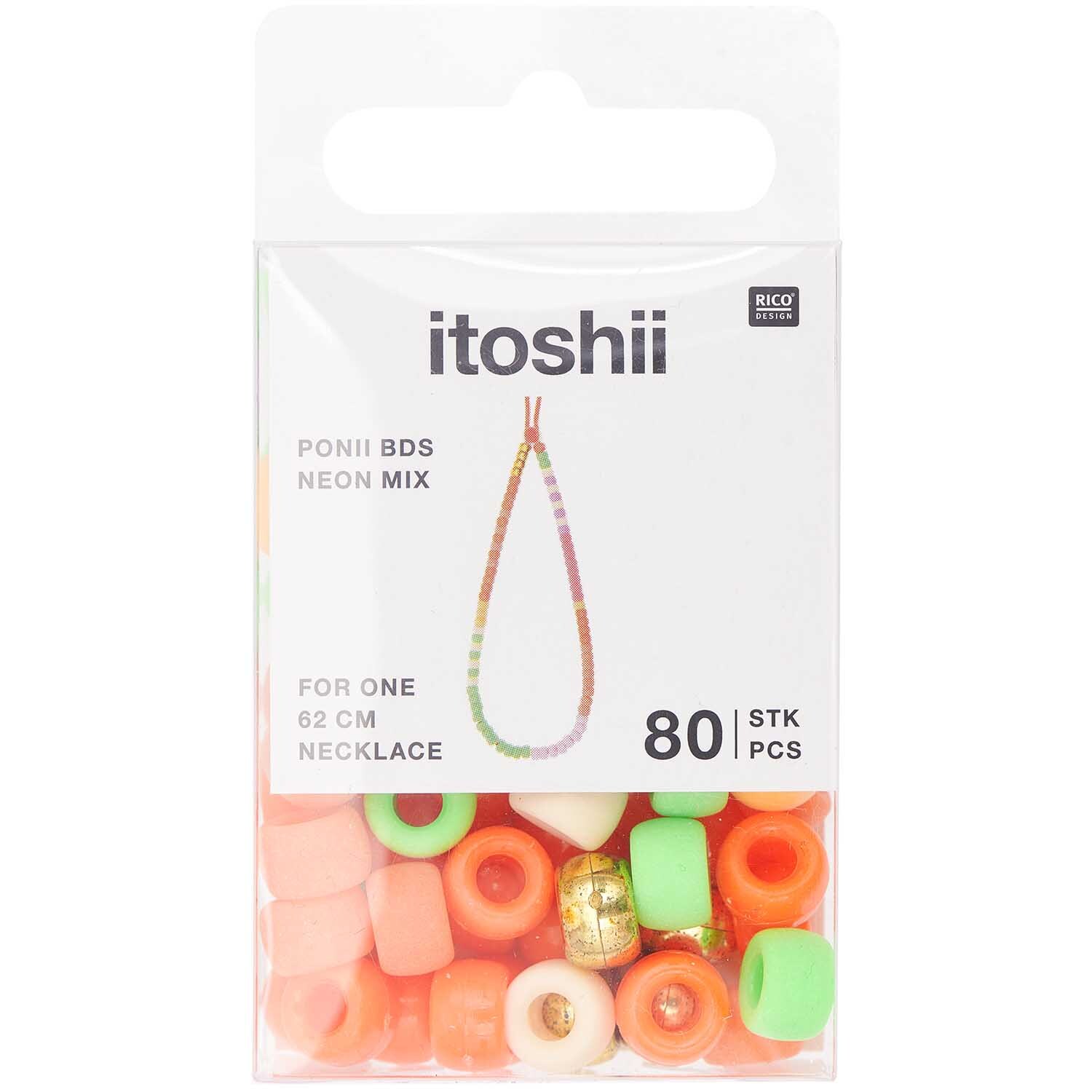 itoshii - Ponii Beads Neon Mix 9x6mm 80 Stück von Rico Design