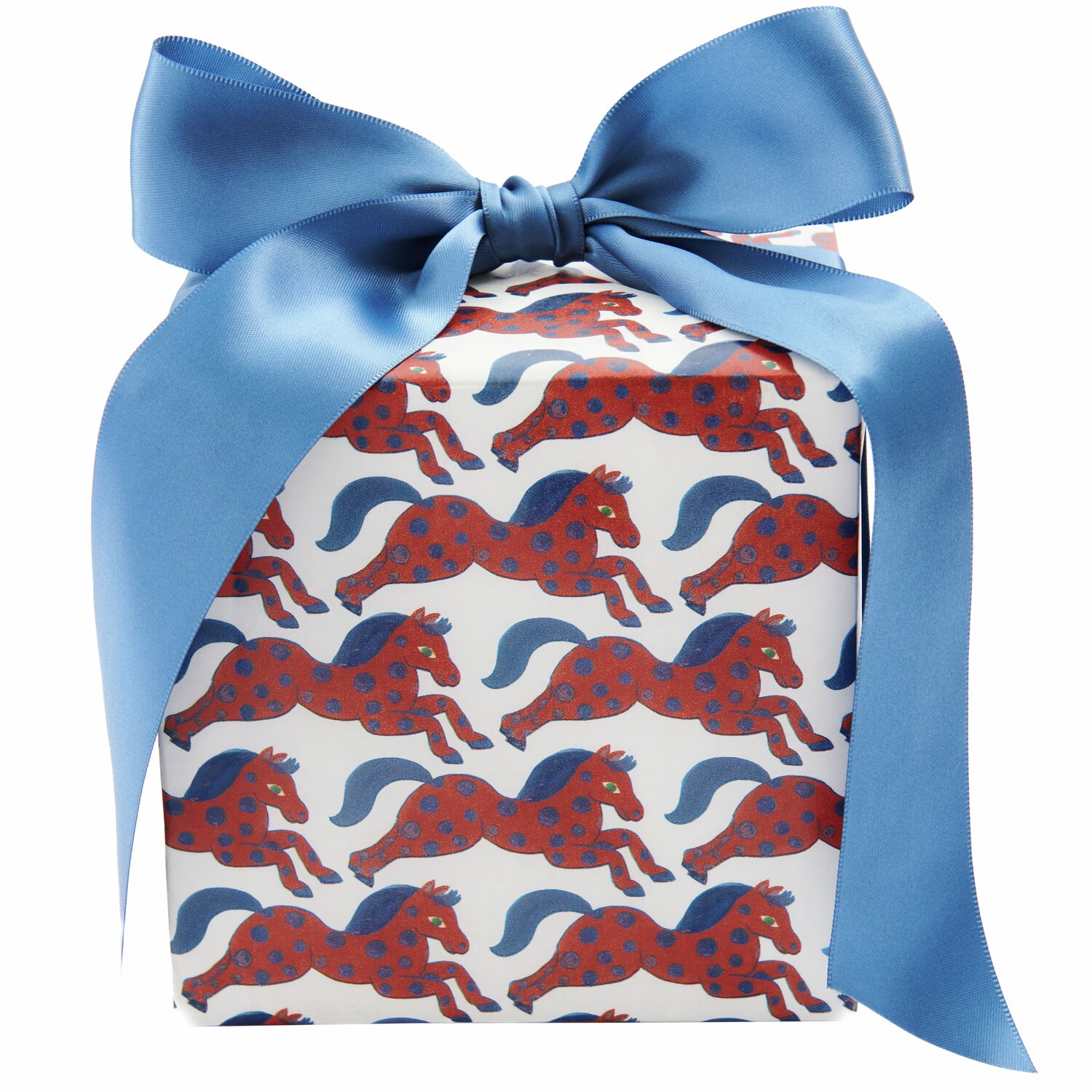 Seidenpapier Pferde 50x415cm 28g/m² Farbe Rot von Rico Design Seidenpapier Pferde, Geschenk mit blauem Band, rotes Pferdemuster, 50x415cm, 28g/m².