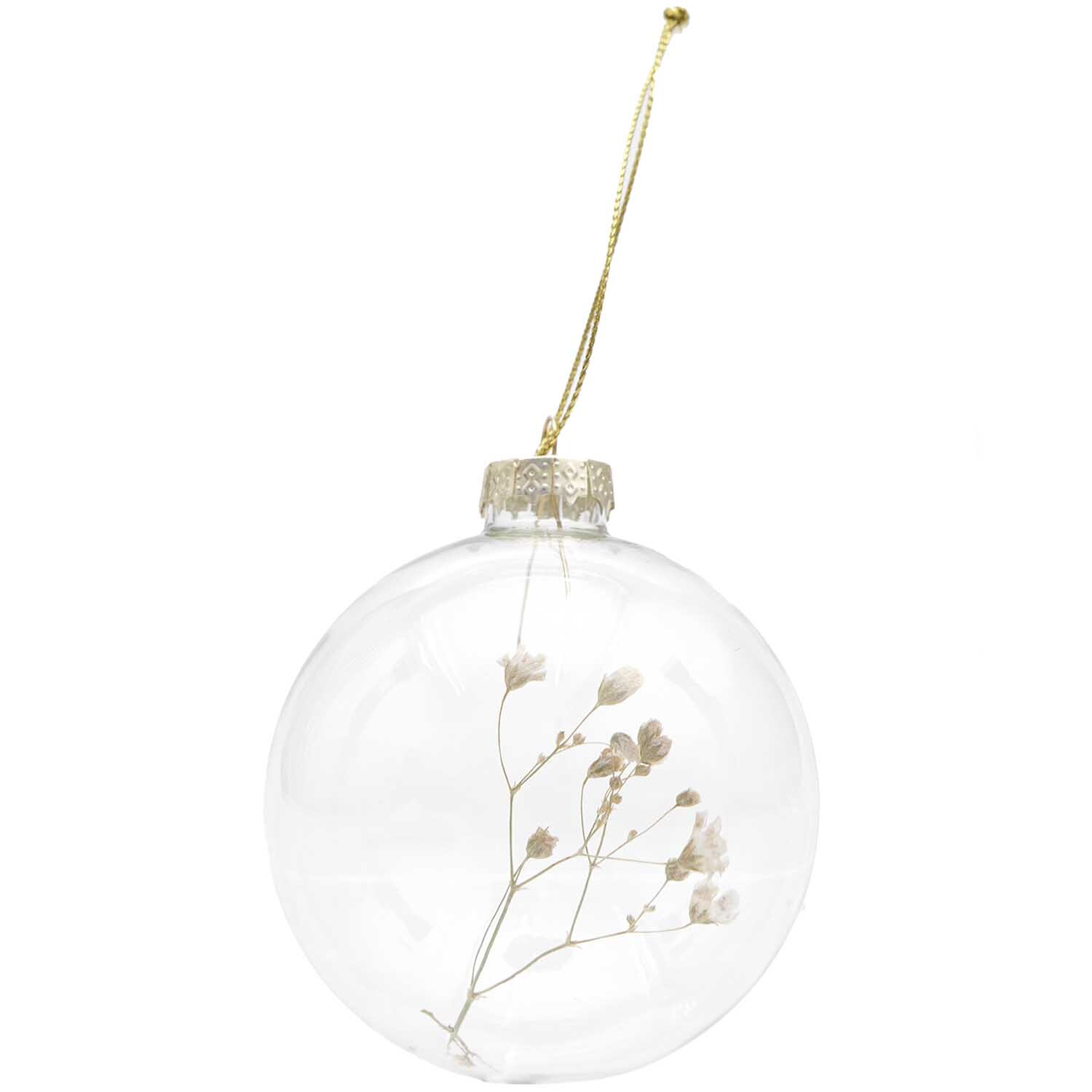 Glaskugel Baumschmuck mit Trockenschleierkraut von Rico Design, elegant und transparent, ideal für festliche Dekorationen.