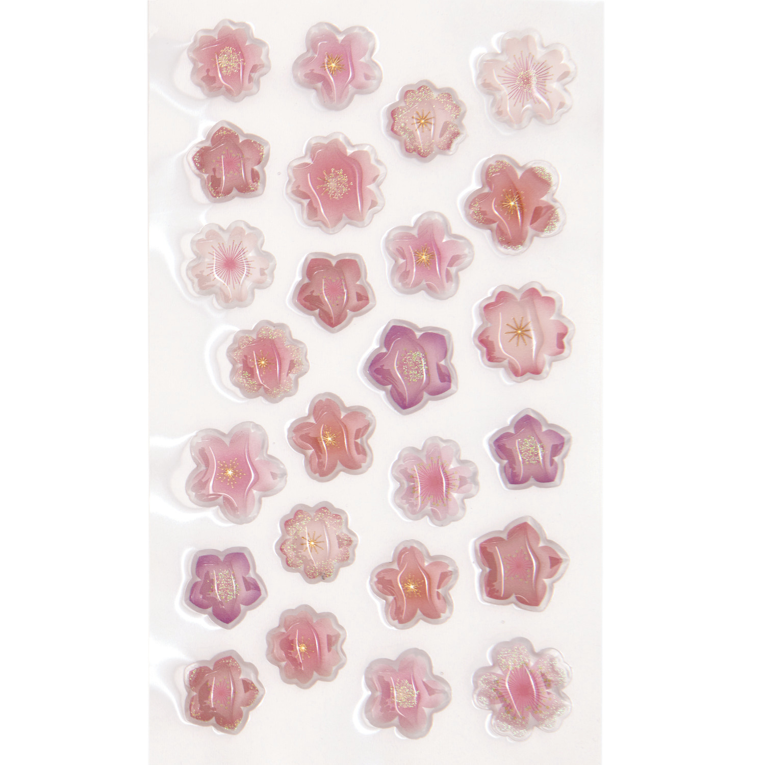 Gelsticker Kirschblüten von Rico Design: Rosa Kirschblütensticker in verschiedenen Designs, 25 Stück auf einem Blatt.
