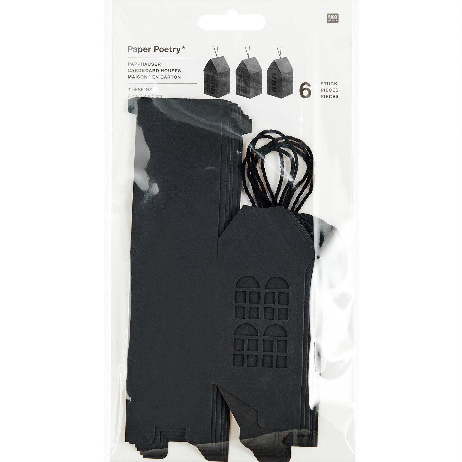 Paper Poetry Papphäuser-Set vorgestanzt 9x4,5x4,5cm 6 Stück Farbe Schwarz von Rico Design Paper Poetry Papphäuser-Set von Rico Design, vorgestanzt, schwarz, 6 Stück, 9x4,5x4,5cm, in Verpackung.