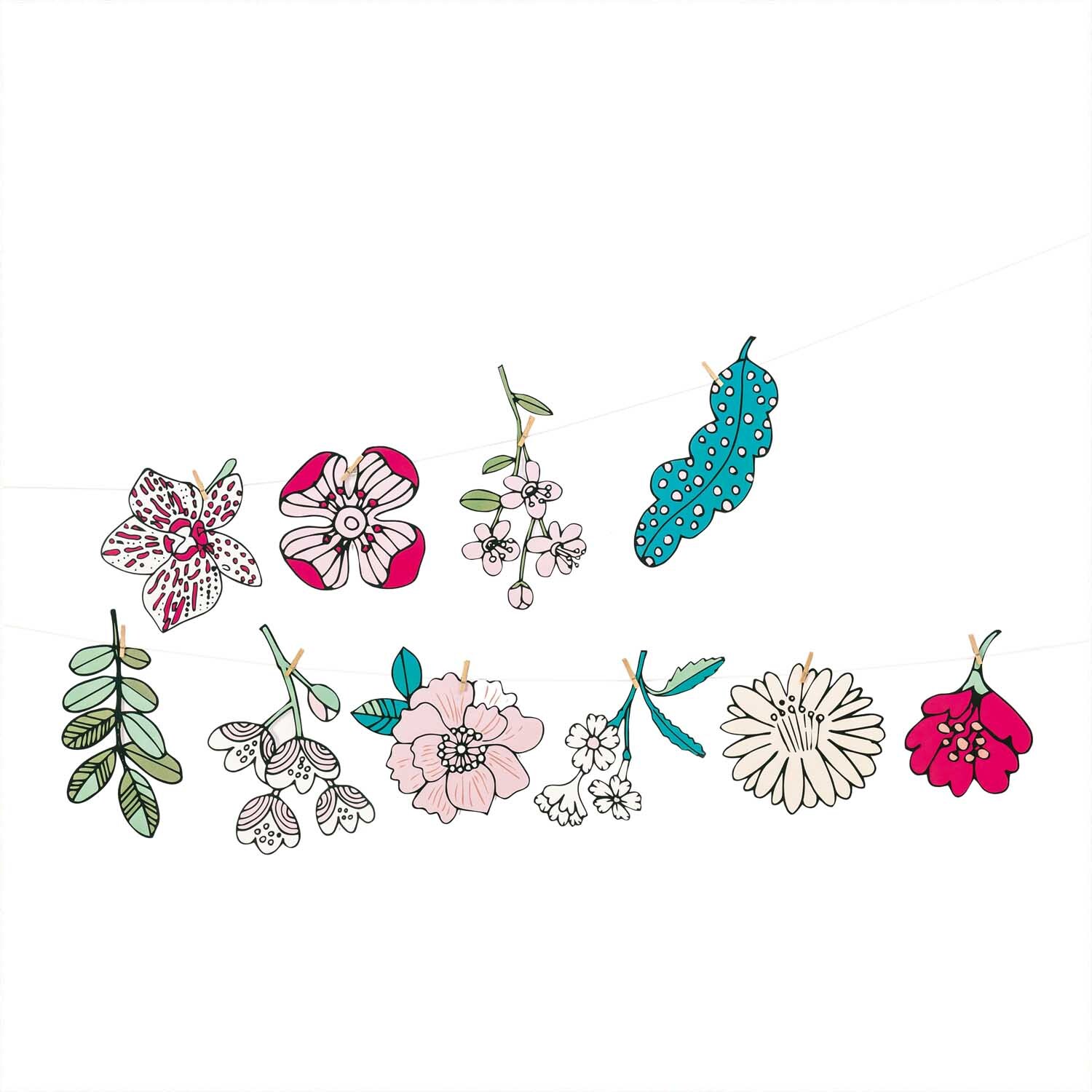 Paper Poetry Girlande Hygge Flowers 3m zeigt bunte Blumenmotive von Rico Design auf einer 3m langen Girlande.