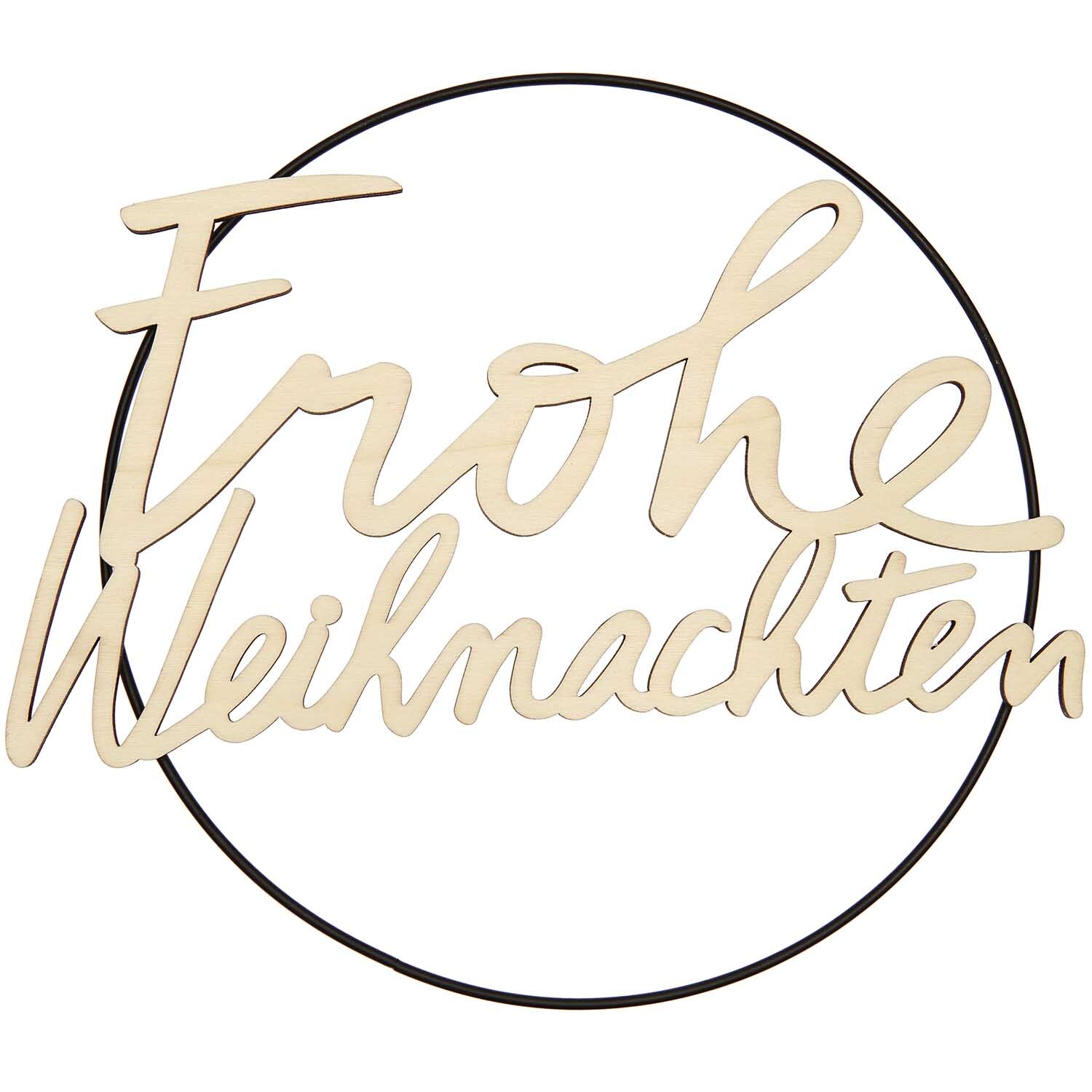Holzschriftzug magnetisch "Frohe Weihnachten" 27,8x20,1cm von Rico Design Holzschriftzug "Frohe Weihnachten" in Kreisform, magnetisch, von Rico Design, 27,8x20,1cm.