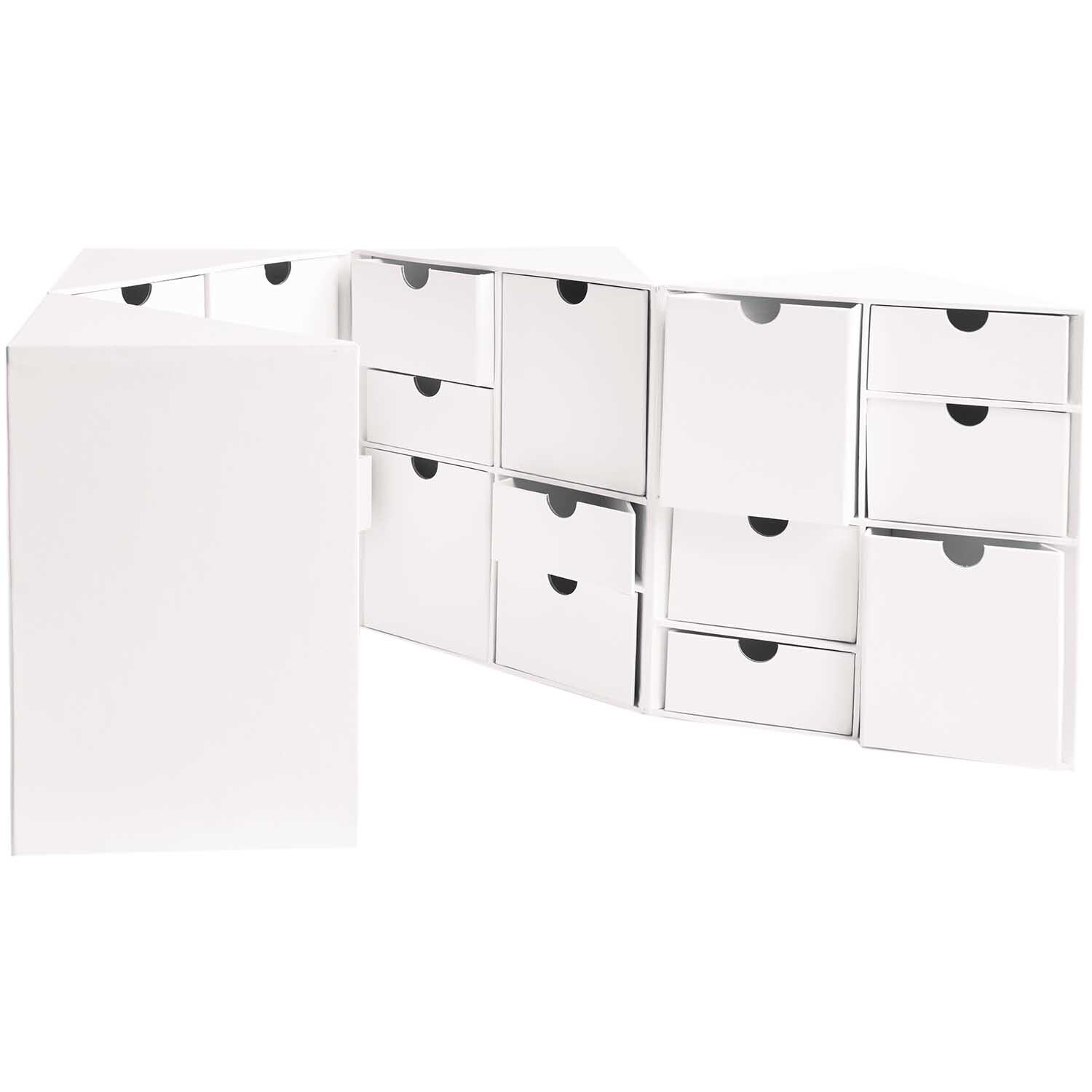Schubladenschränkchen zum Aufklappen in Weiß und Gold von Rico Design, ideal zur Aufbewahrung, mit mehreren kleinen Schubladen.