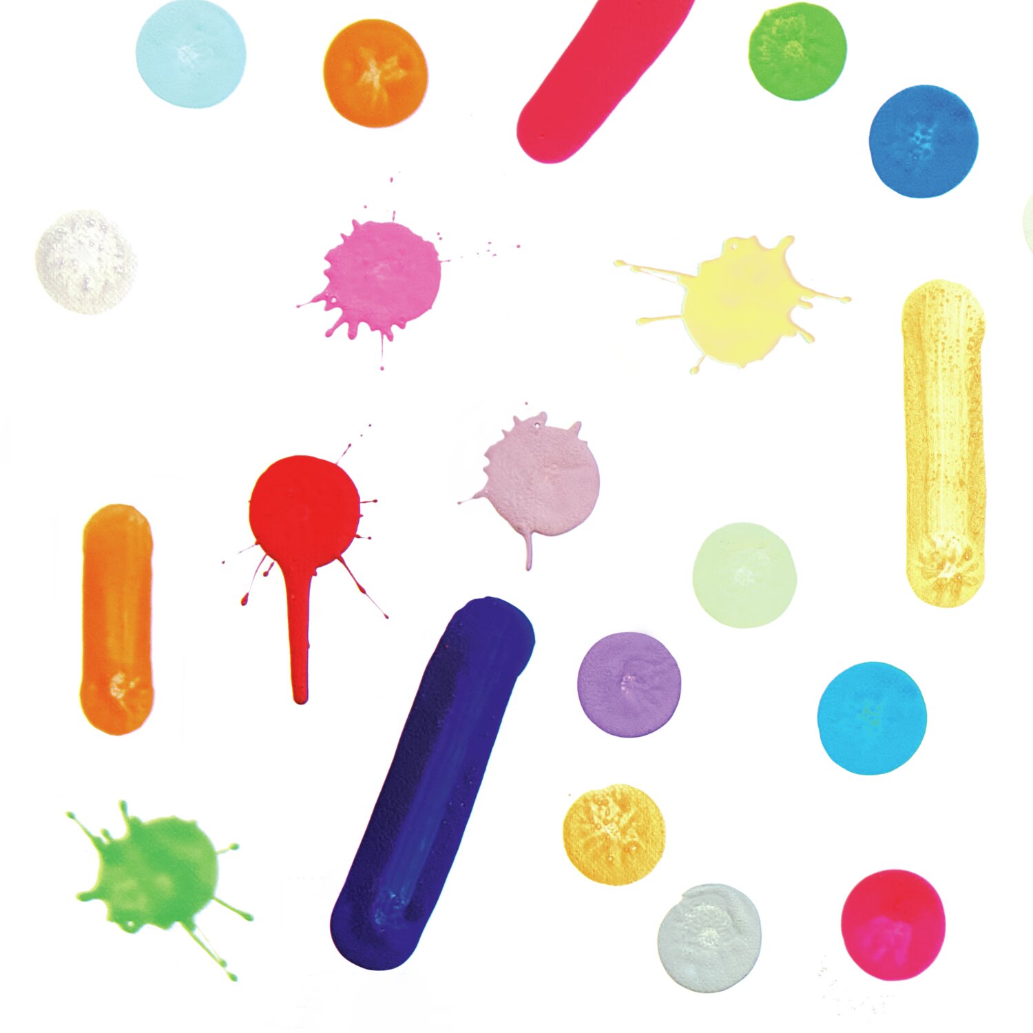 Squeeze Acrylic Marker Set Basic Rainbow 5x60ml von Rico Design Squeeze Acrylic Marker 60ml: Bunte Farbkleckse in Pastell- und Neonfarben auf weißem Hintergrund.