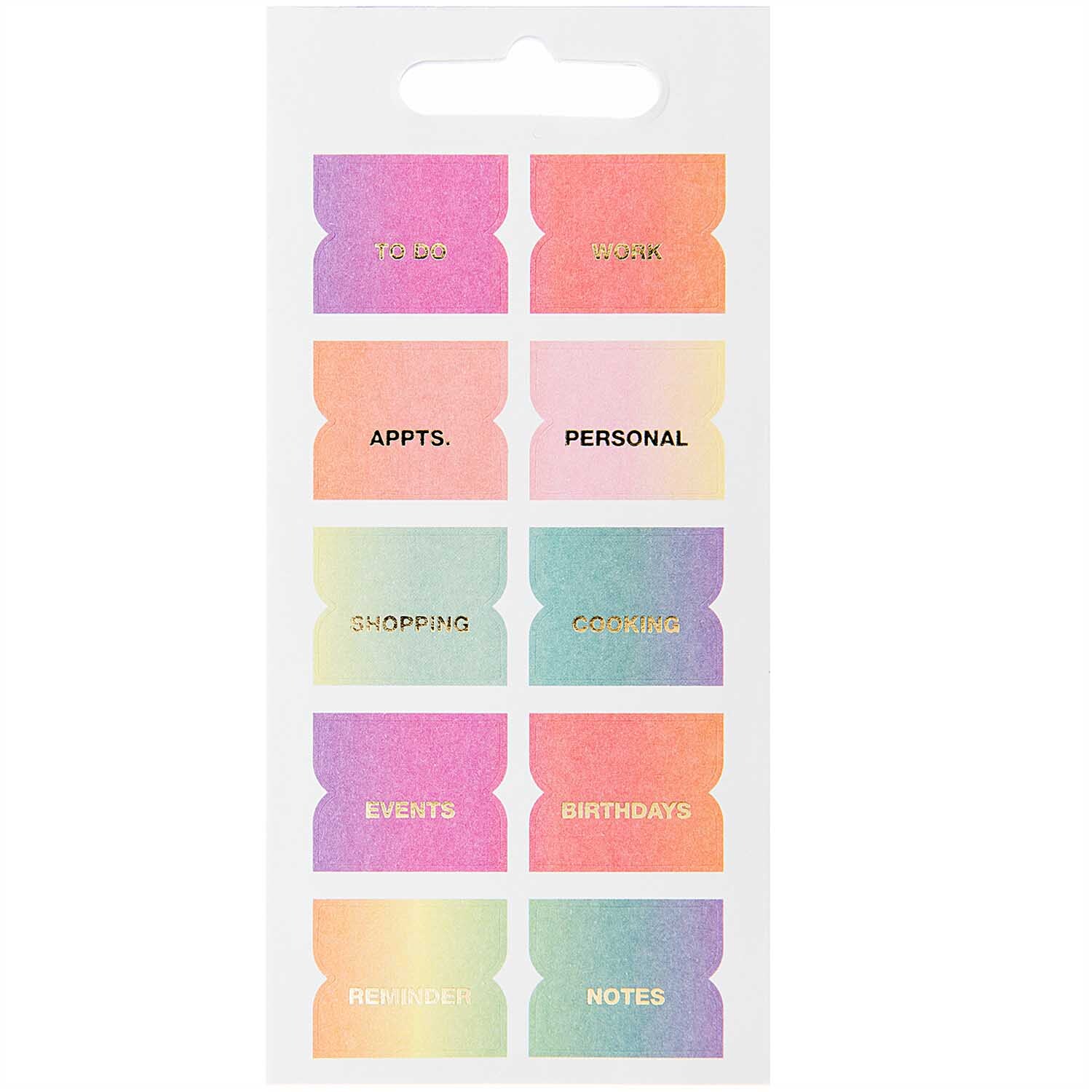 Paper Poetry Stickerbuch Register mit 10 Blättern in Pastellfarben von Rico Design, zeigt bunte Etiketten für verschiedene Zwecke.