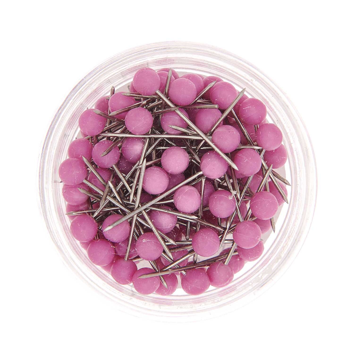 Stecknadeln 16mm 100 Stück in violett von Rico Design in einer transparenten Dose. Ideal für Näharbeiten.