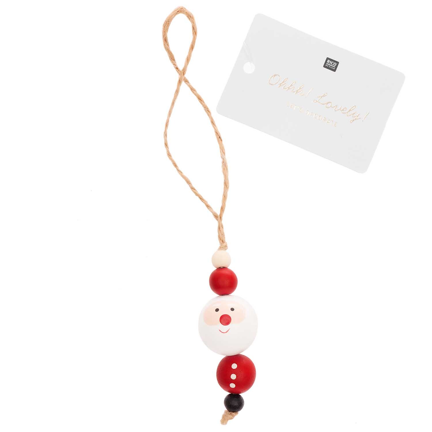 Holzhänger Santa aus Holzkugeln rot-weiß 3x16cm von Rico Design