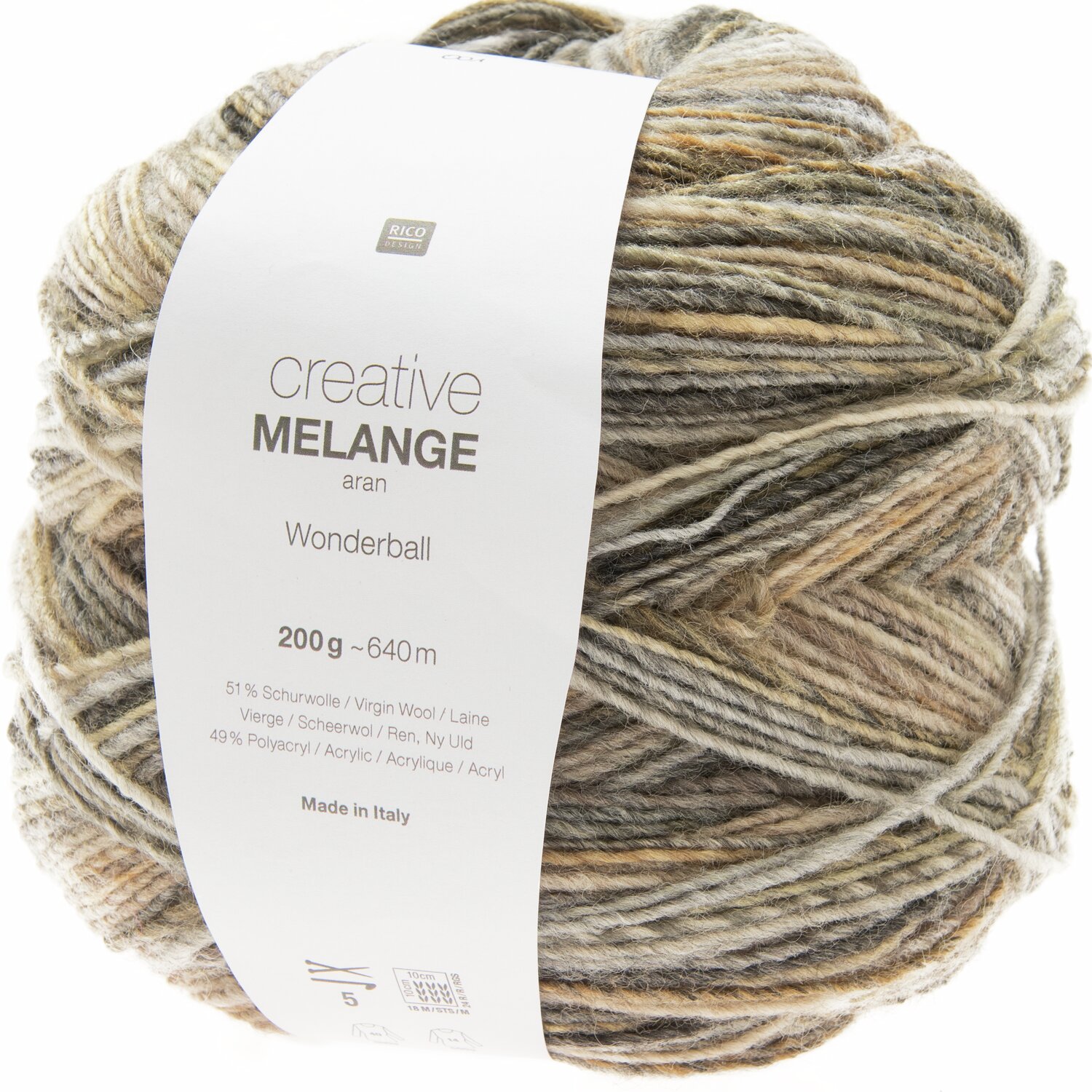 Creative Melange aran Wonderball 200g 640m Couleur Mélange de nature from Rico Design Creative Melange aran Wonderball, 200g, 640m, in Natur Mix. Hochwertiges Garn von Rico Design für vielseitige Strickprojekte.