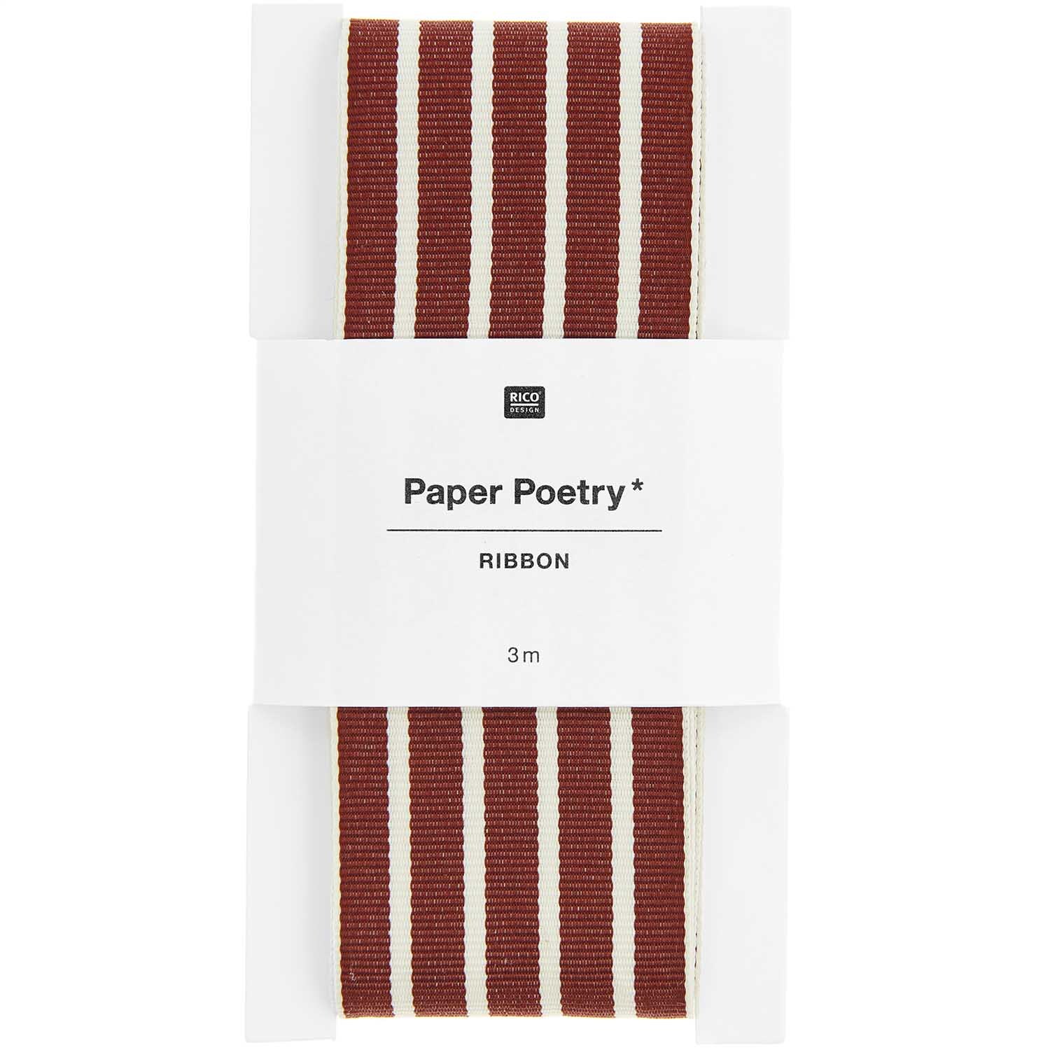 Paper Poetry Webband Streifen 38mm 3m Farbe Bordeaux-Creme von Rico Design Paper Poetry Webband mit Streifenmuster in Bordeaux-Creme, 38mm breit, 3m lang, von Rico Design.