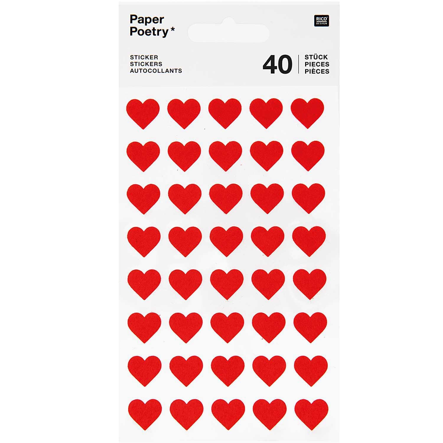 Paper Poetry Filzsticker Herzen klein 1 Blatt Farbe Rot von Rico Design Paper Poetry Filzsticker Herzen klein: Ein Blatt mit 40 roten Herzstickern von Rico Design. Ideal für kreative Projekte.