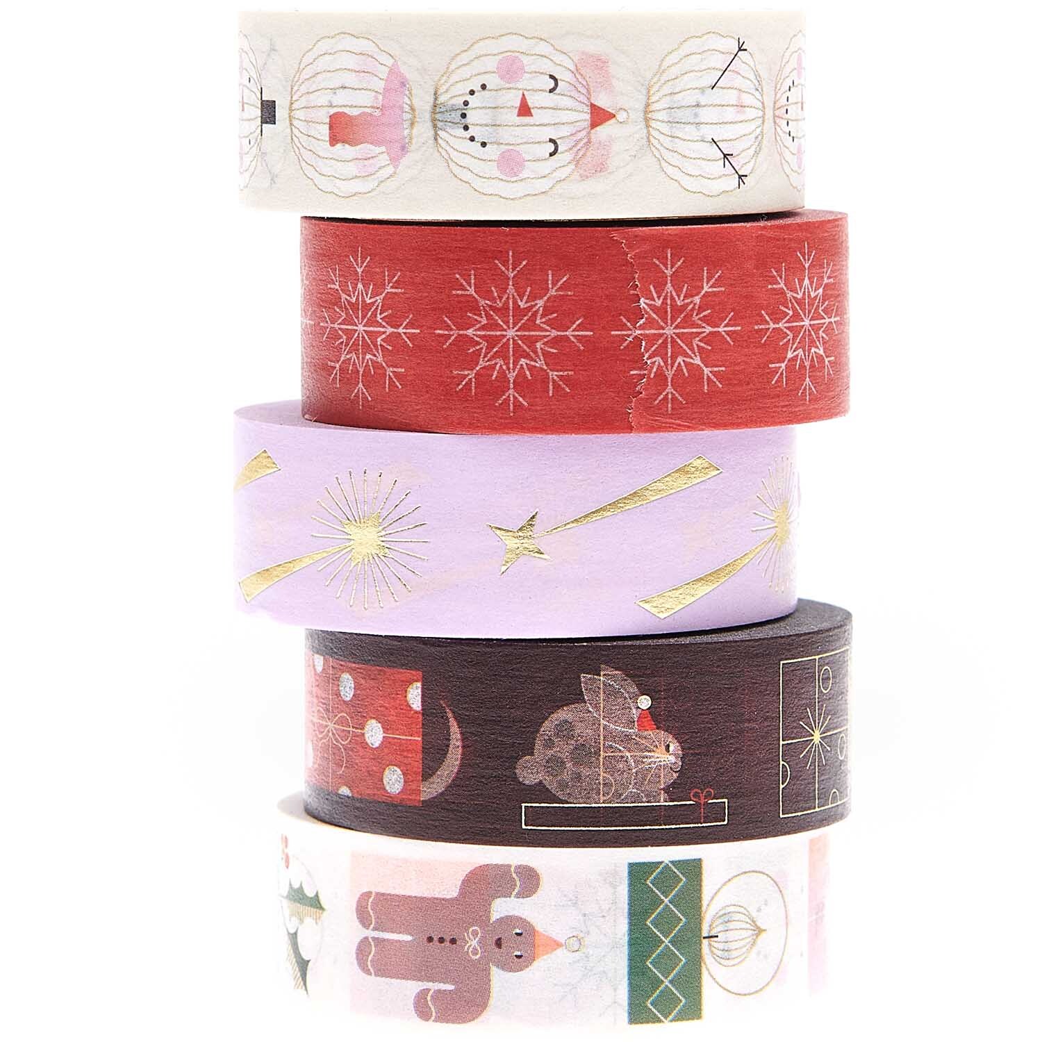 Paper Poetry Tape Set Christmas Figuren, 5-teilig, mit weihnachtlichen Motiven und Farben. Ideal für kreative Dekorationen und Bastelprojekte.