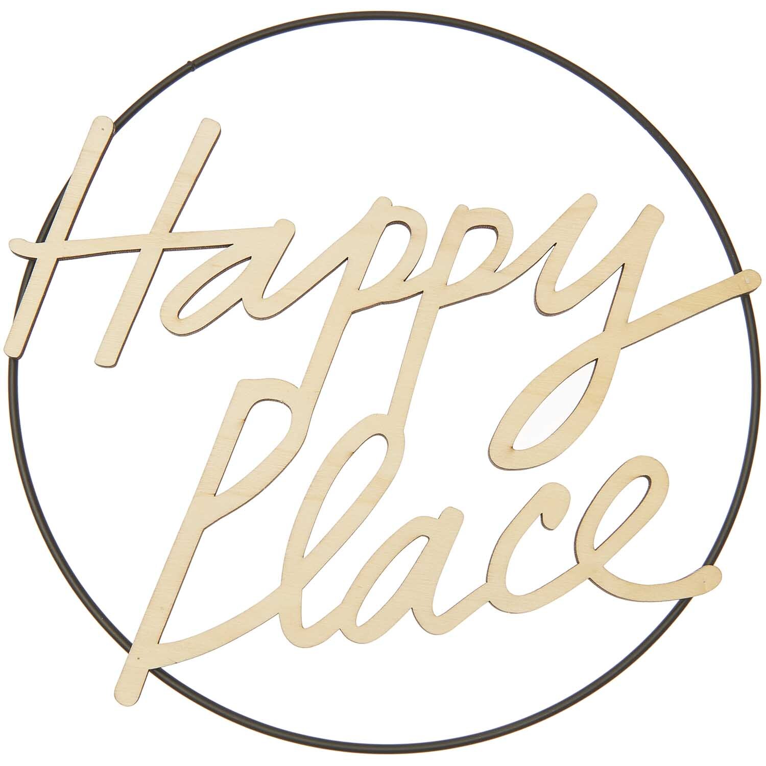 Holzschriftzug magnetisch "Happy Place" 25x20cm von Rico Design Holzschriftzug "Happy Place" in Kreisform, magnetisch, von Rico Design, ideal für Dekoration.