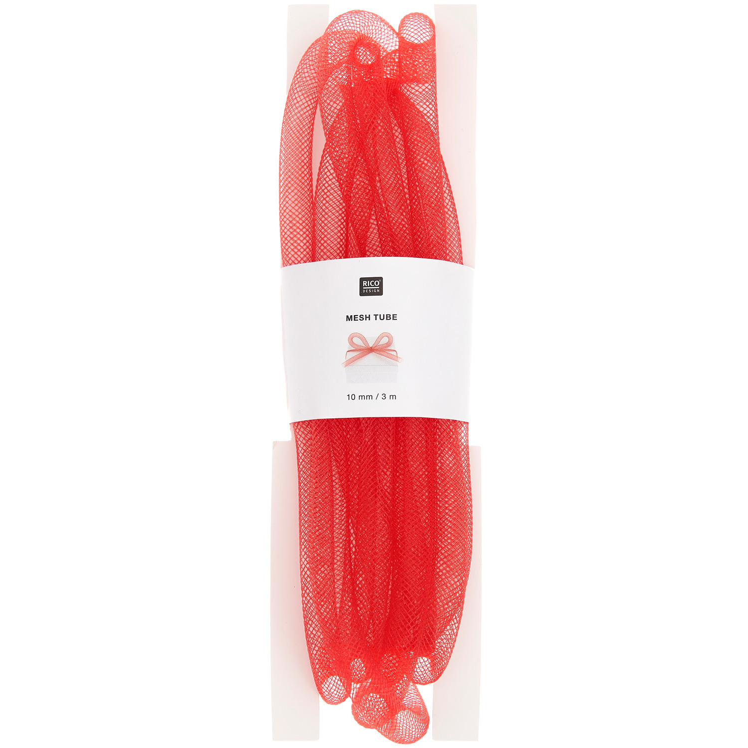 Bastelband Netzschlauch in leuchtendem Rot von Rico Design, ideal für kreative Projekte, 10mm Durchmesser, 3m Länge.