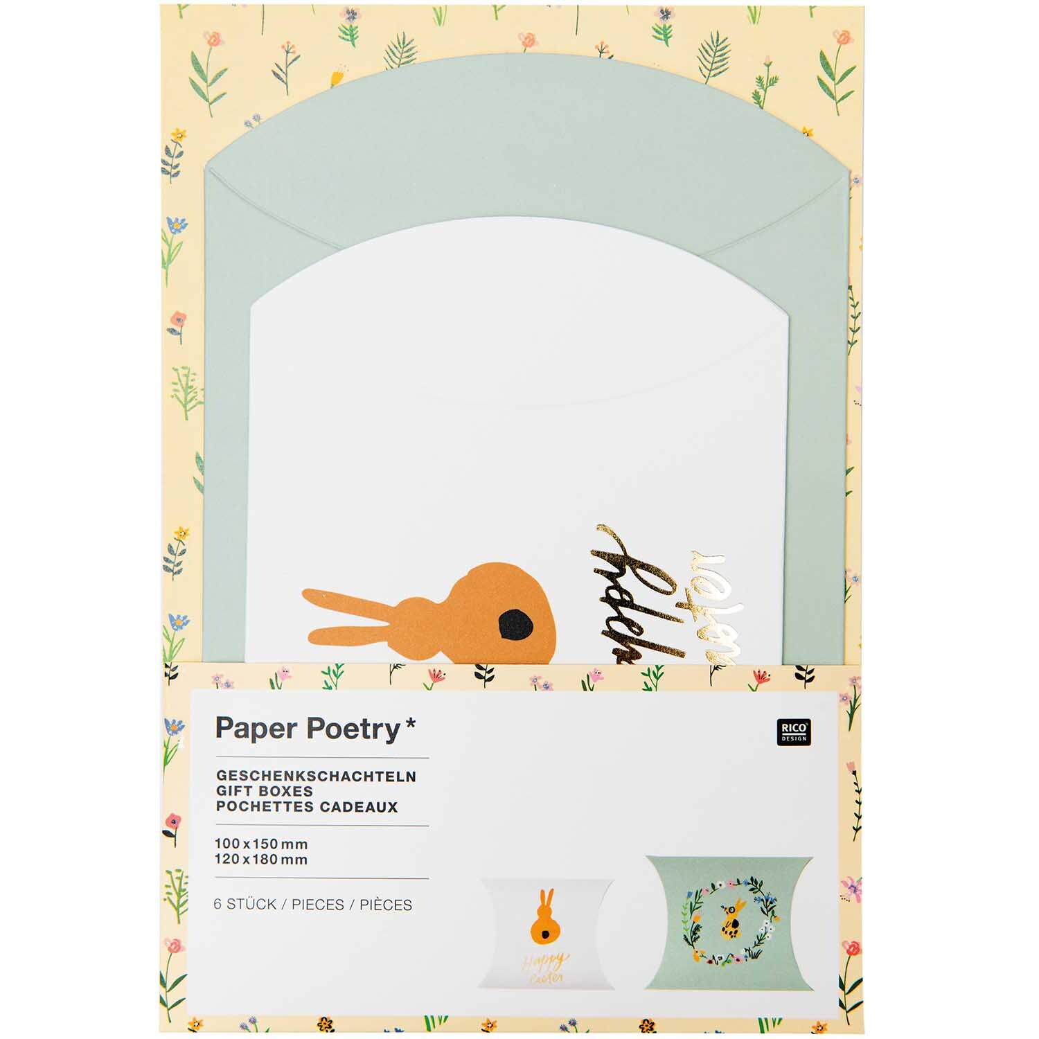 Paper Poetry Geschenkschachteln Bunny Hop Happy Easter, dekorative Boxen mit Osterhasenmotiv, ideal für Geschenke, von Rico Design.