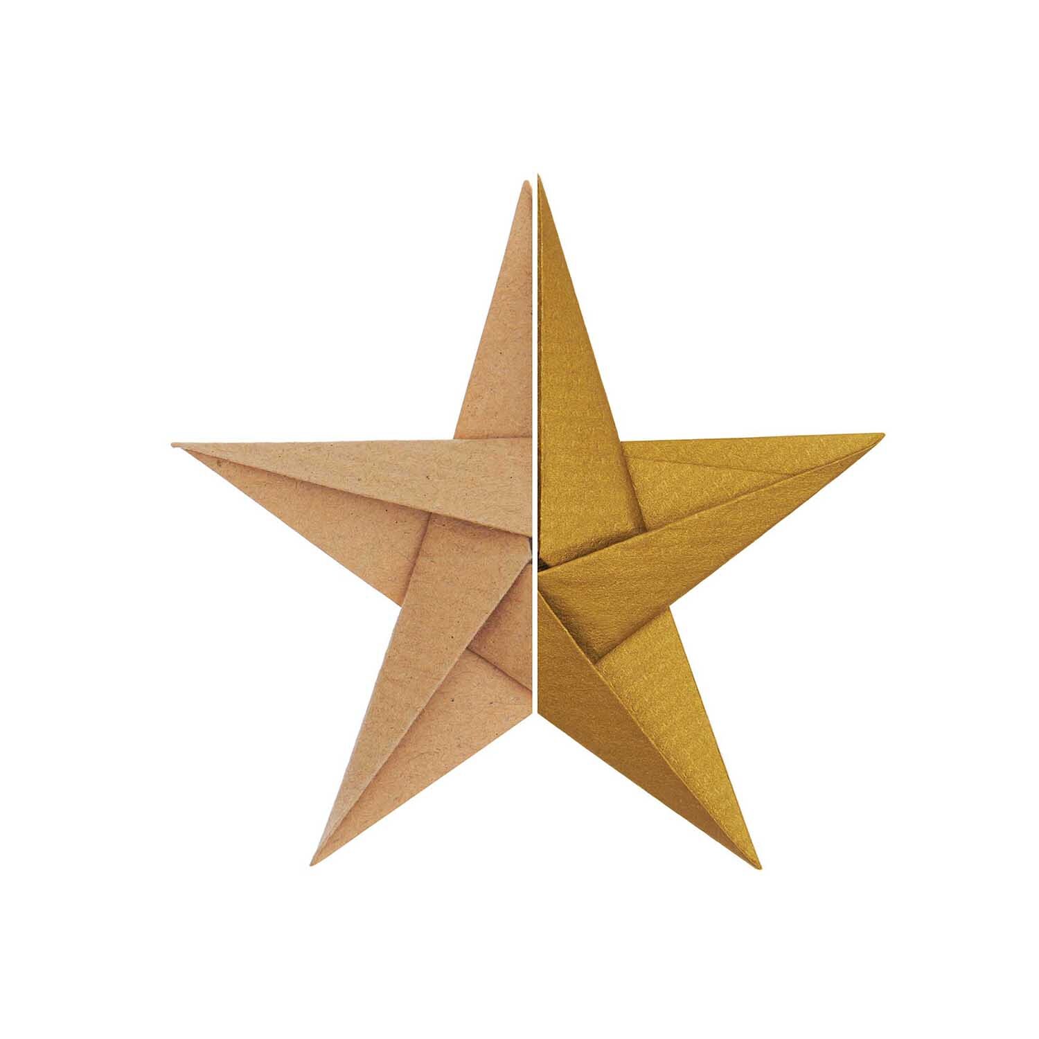 Paper Poetry Bascetta Origamipapier Gold zeigt einen kunstvoll gefalteten goldenen Stern von Rico Design.