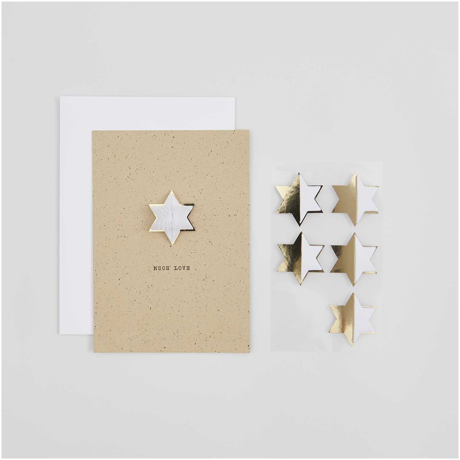 Paper Poetry Wabenpapiersticker Sterne 1 Blatt von Rico Design Paper Poetry Wabenpapiersticker Sterne auf einem Blatt. Goldene und silberne Sterne auf beigem Hintergrund. Ideal für kreative Dekorationen.