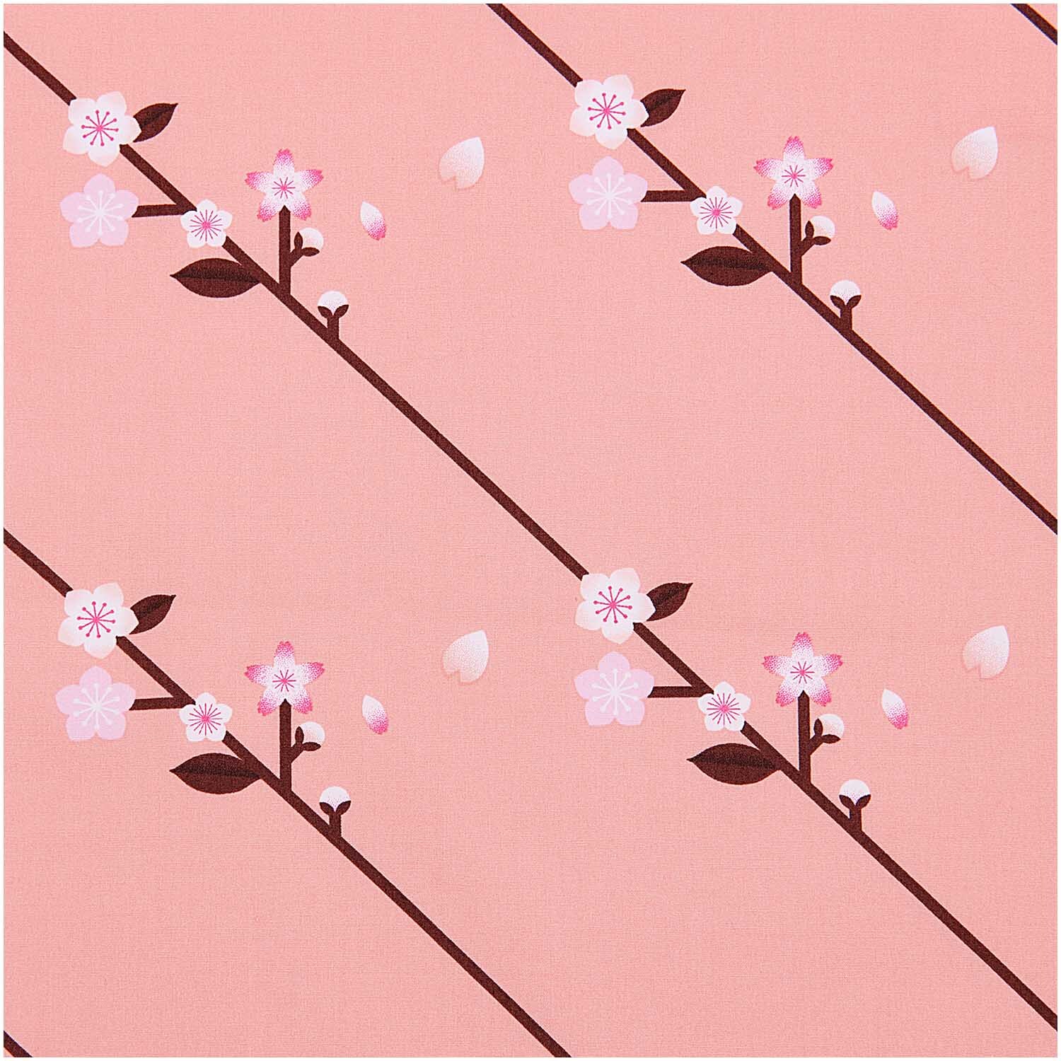 Meterware Baumwoll-Popelin pfirsich Sakura Zweige mit zarten Blüten auf pfirsichfarbenem Hintergrund von Rico Design.