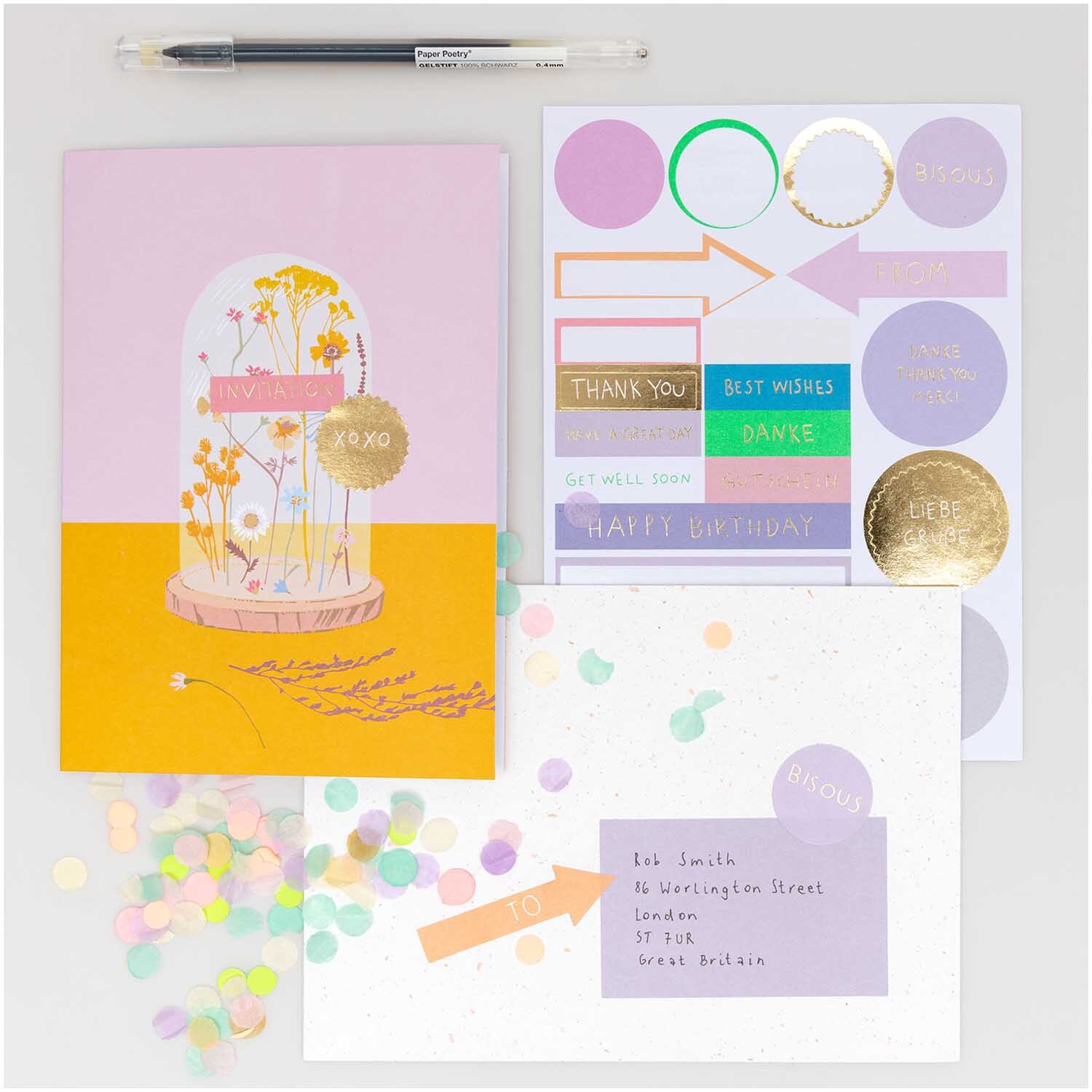 Paper Poetry Grußkartenset Blumenglocke von Rico Design Paper Poetry Grußkartenset Blumenglocke mit pastellfarbenen Karten, Aufklebern und Konfetti. Ideal für kreative Grüße und Dekorationen.