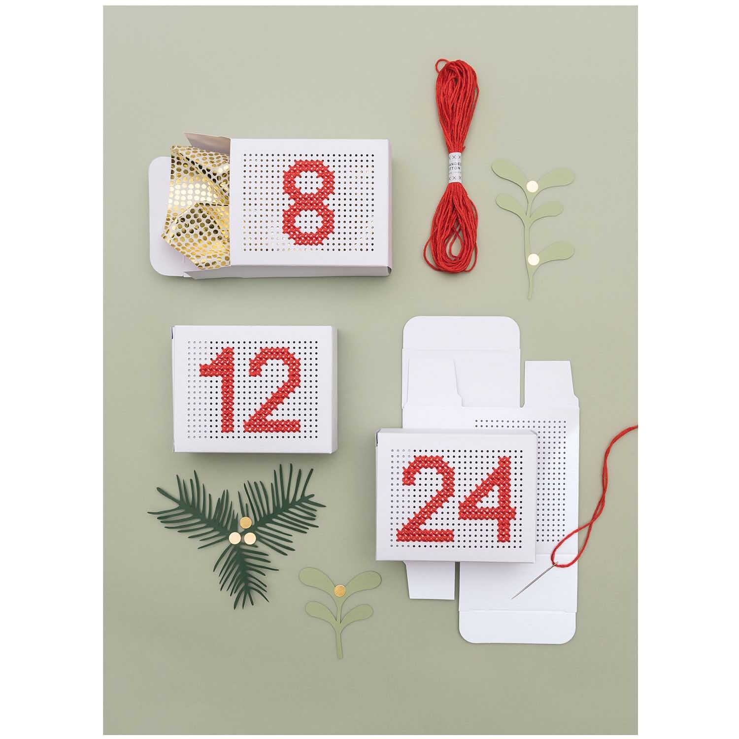 Paper Poetry Adventskalender Boxen zum Besticken Farbe Weiß von Rico Design