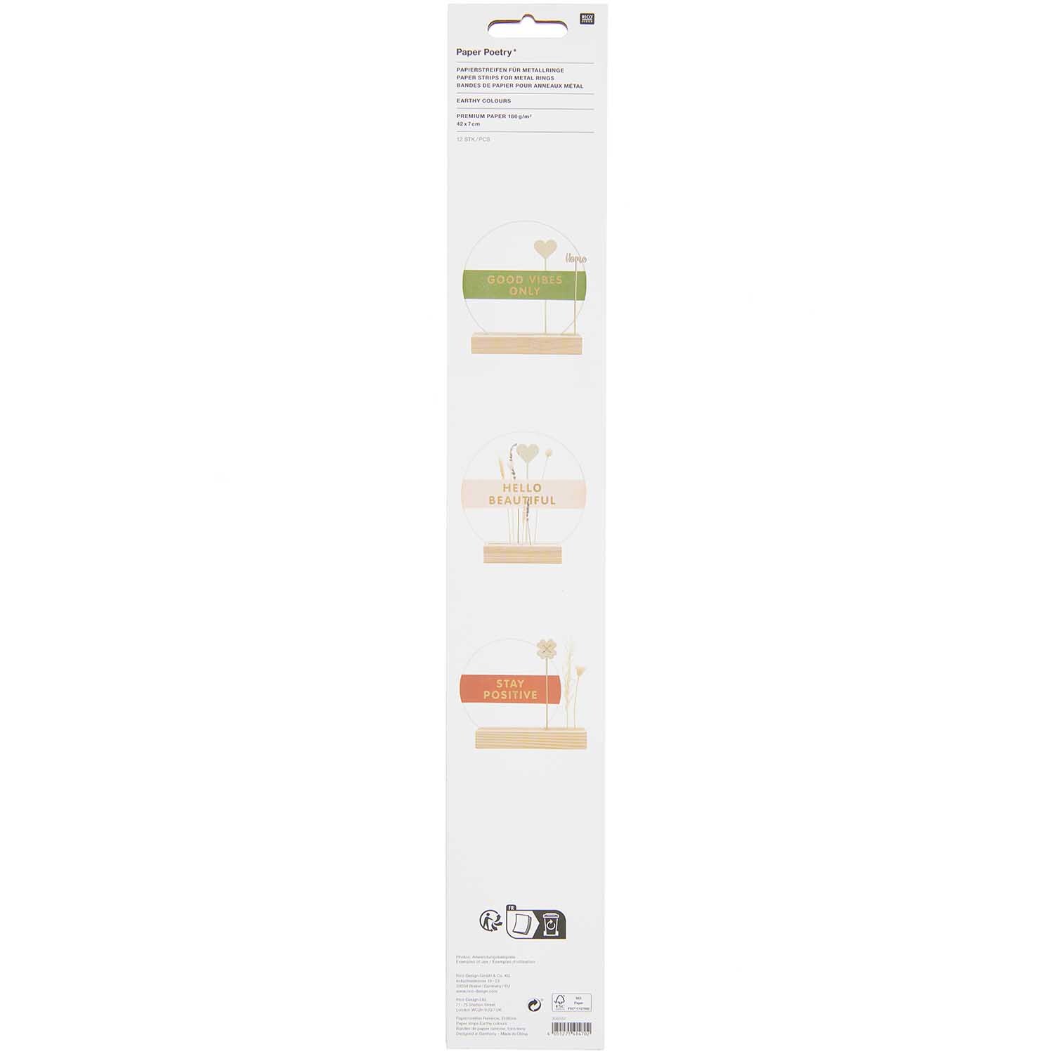 Paper Poetry Papierstreifen in 12 Farben von Rico Design, ideal für kreative Bastelprojekte. Enthält Erdtöne, perfekt für natürliche Designs.